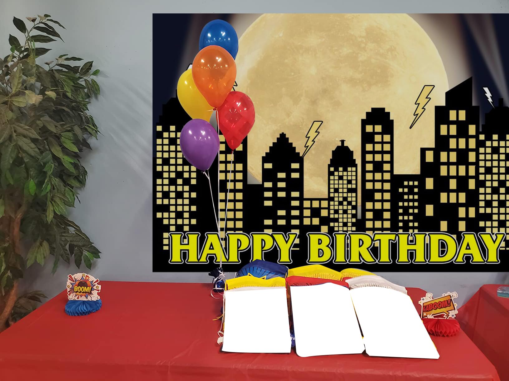 Superhelden-Hintergrund 2,4 X 1,8 M – Skyline Mit Vollmond Für Kinderfotos, Geburtstag, Fotostudio