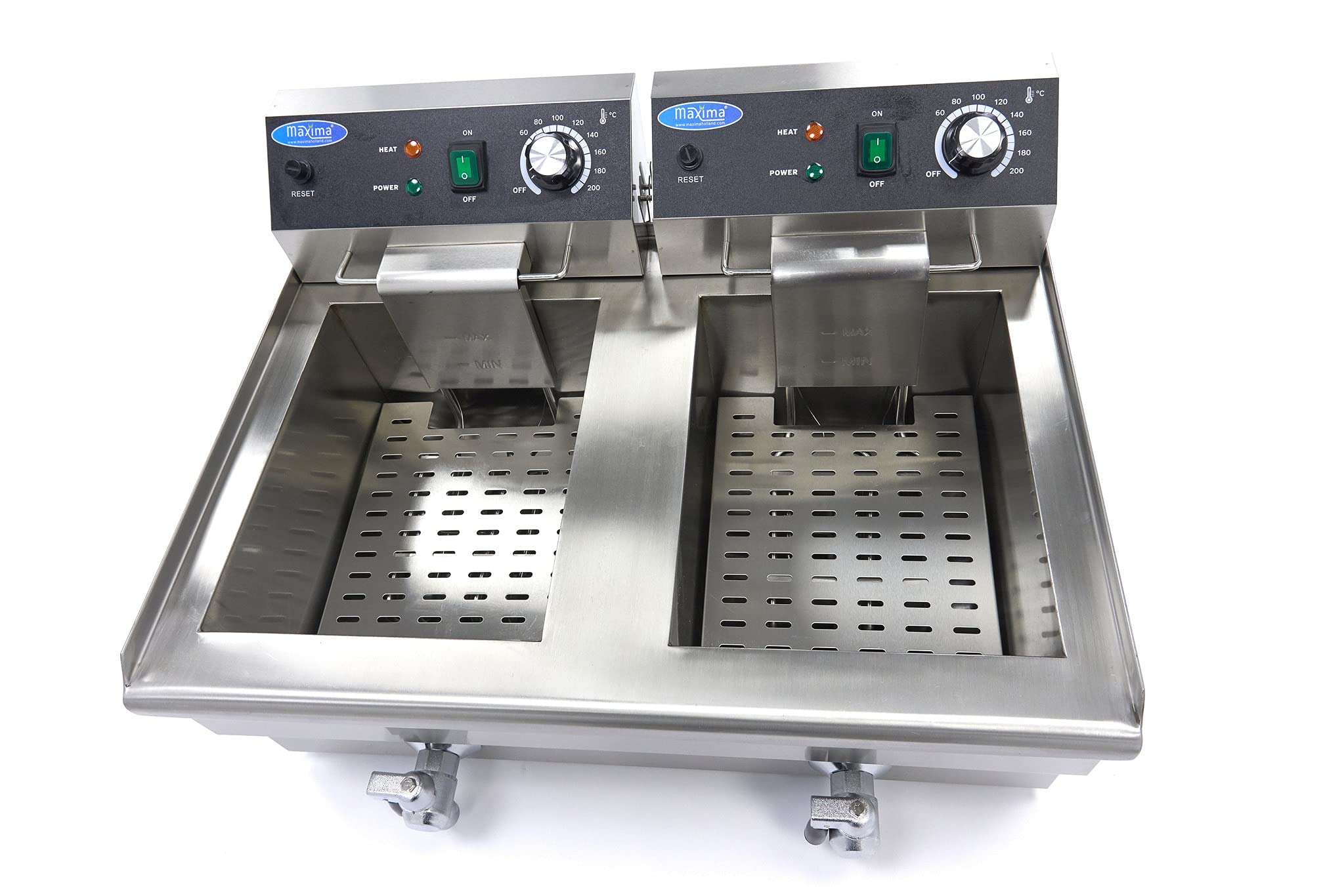 Fritteuse 2x 13 L – 2 Körbe – mit Hahn – Fritteuse – Doppel-Catering-Fritteuse – Edelstahl – Profi – 26 Liter