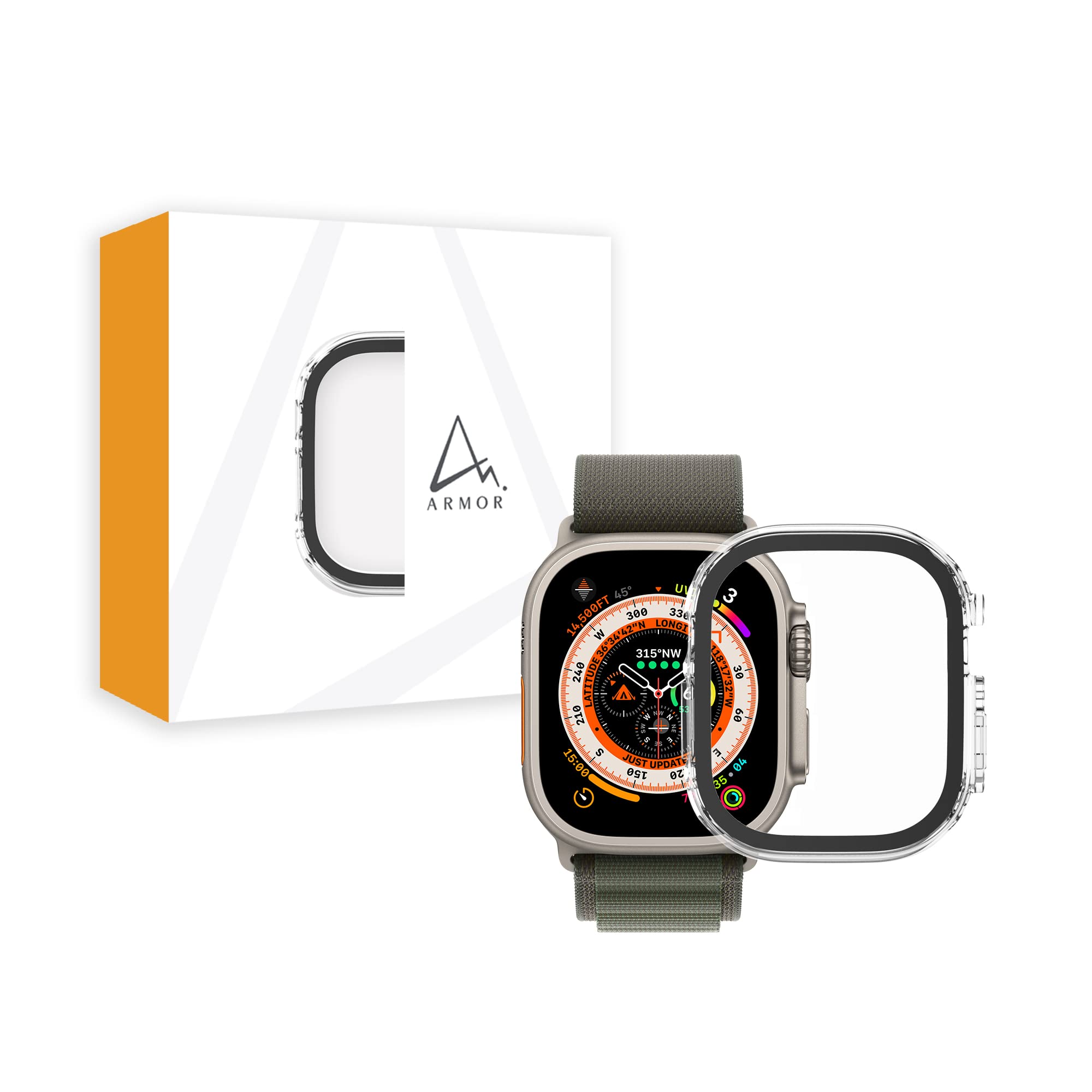 ARMOR 9H Tempered Glass Protective Case for Apple Watch Ultra/Ultra 2, 49mm, 9H with HD (Crystal Clear)