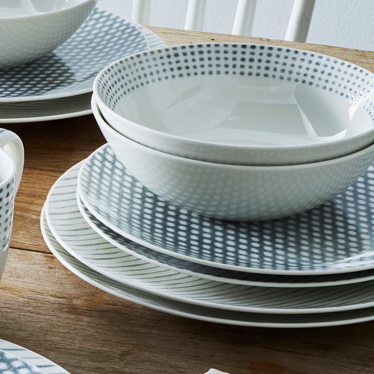 Noritake 9353-12A hamak, 12-częściowy zestaw, Coupe, serwis dla 10 cm, szary/biały, porcelana