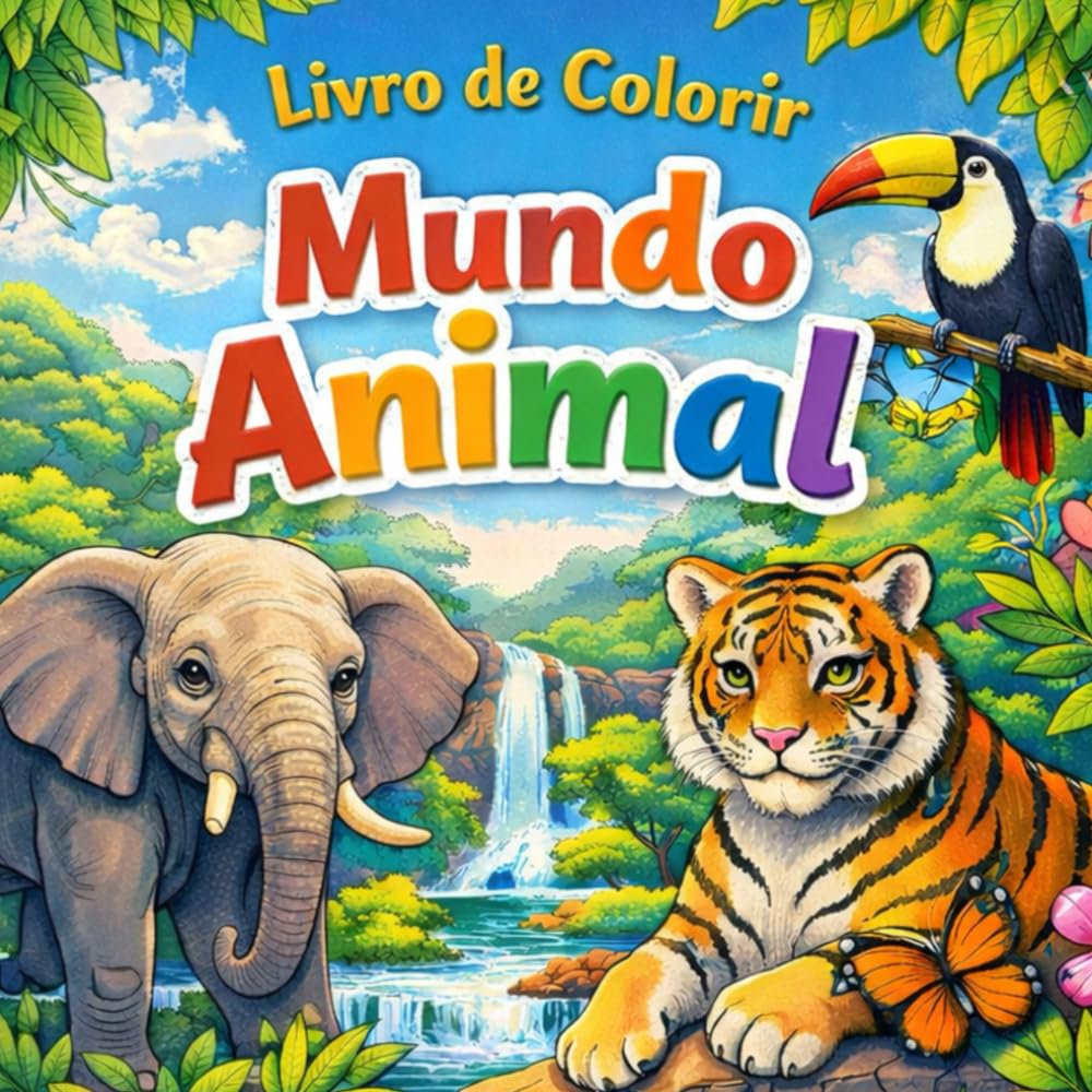Livro de colorir Mundo Animal: Desenhos de animais para estimular a criatividade infantil