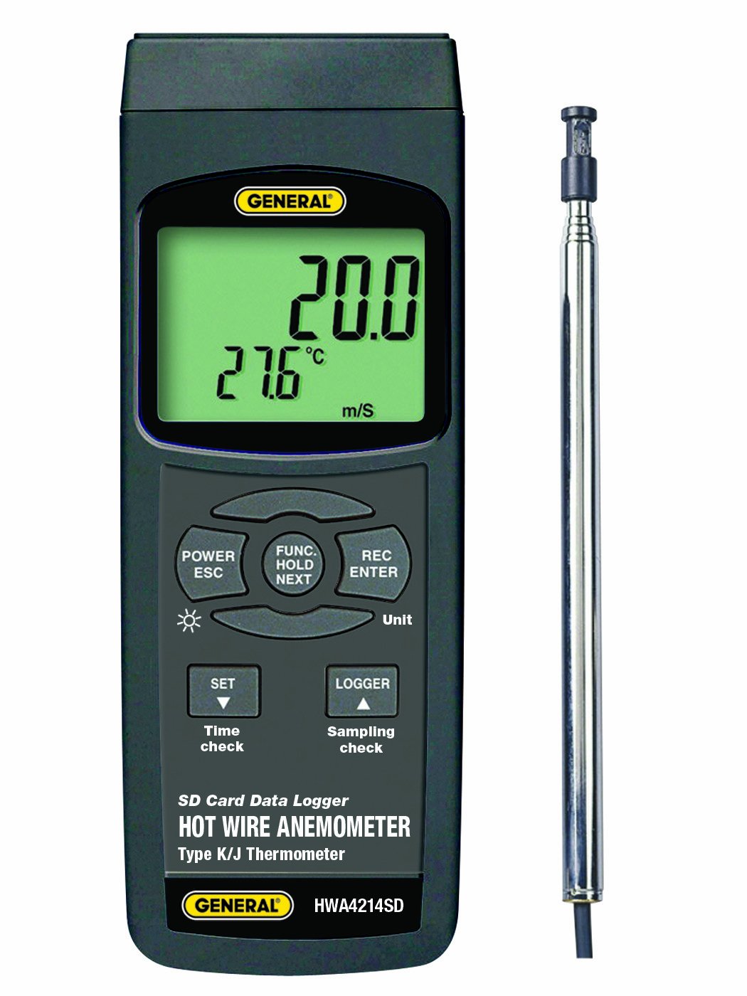General Tools HWA4214SD Digital Hot Wire Anemometer, with Data Logging SD Card