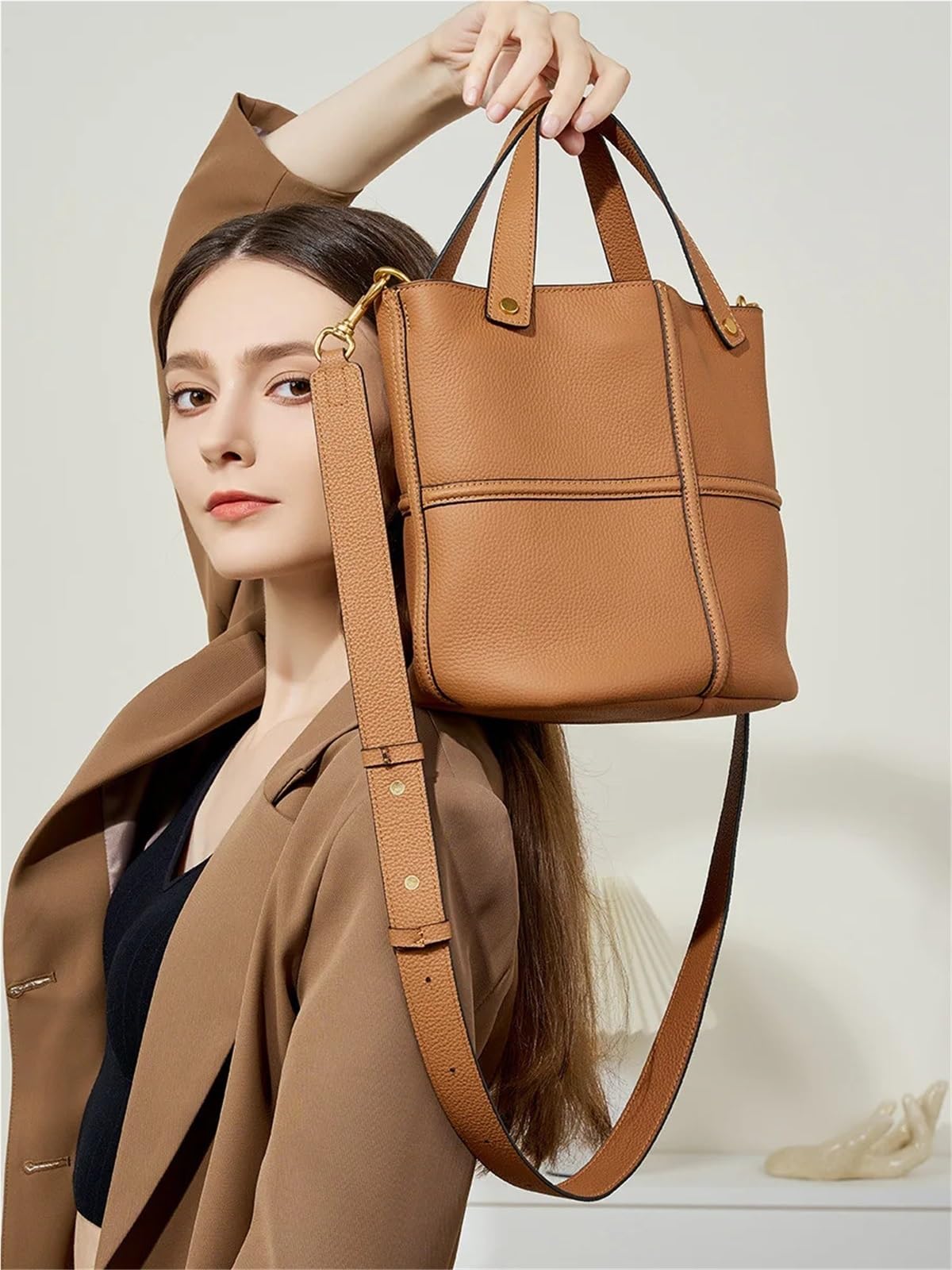 Bolso de mano cuero for mujer, bolso lujo gran capacidad, bandolera informal estilo retro Para Viajes Compras Trabajo Citas