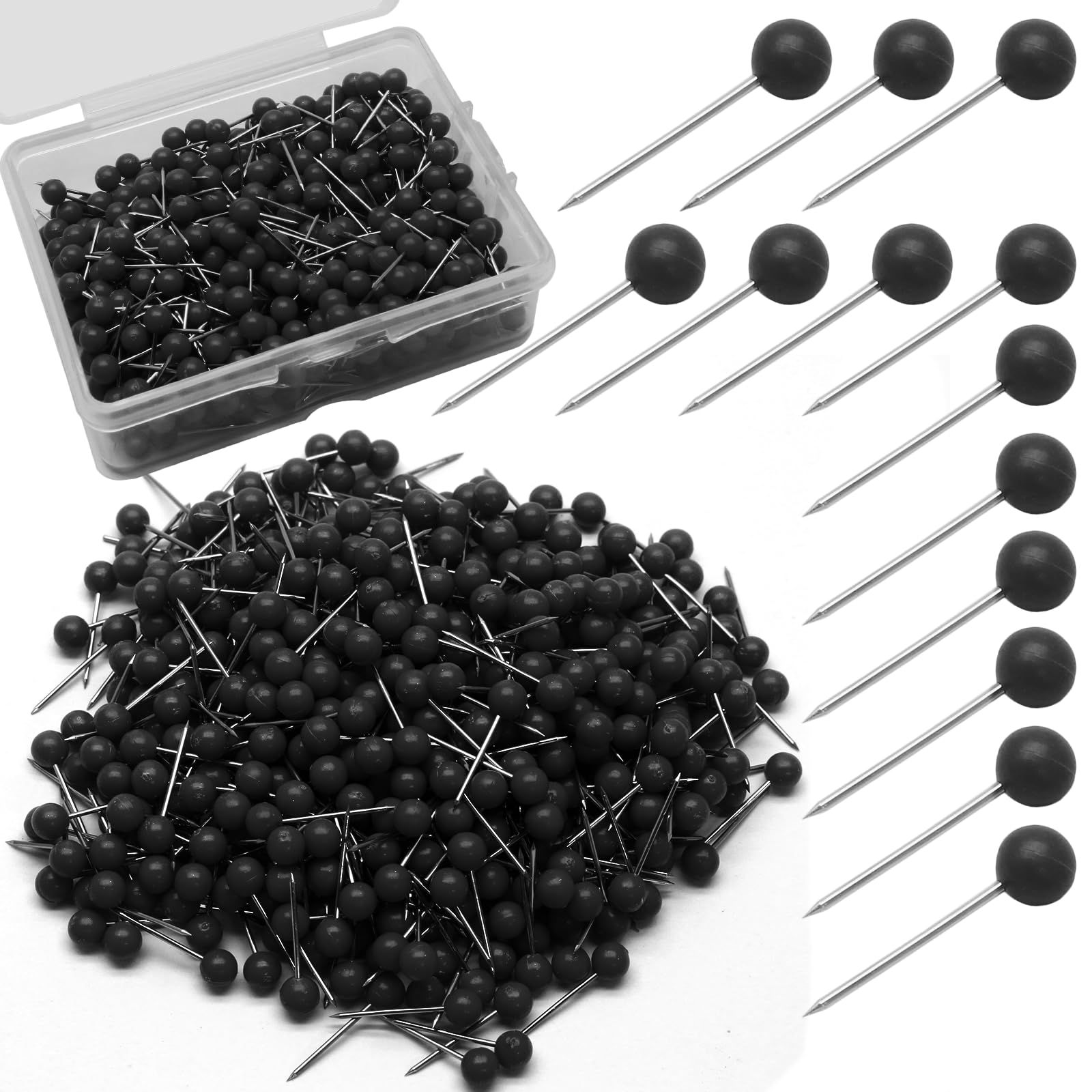 Auvotuis 500Pcs Black Map Pins, 1/8 Inch Map Tacks, Round Ball Head Map Push Pins, Small Thumb Tacks Push Pins for Travel Map, Bulletin Board, Picture, Cork Board, DIY Craft, School, Office, Home