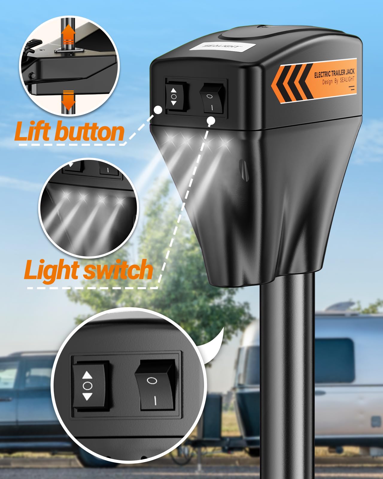 SEALIGHT 5000LB Electric Trailer Jack,Heavy Duty Electric Tongue Jack,12V DC and LED Light,9.84