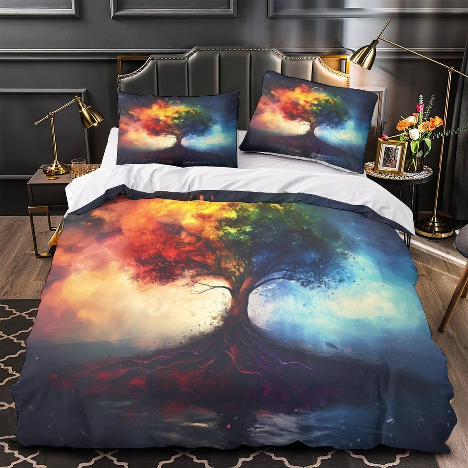 Housse de couette loup de feu anti-allergie parure de lit double microfibre respirante