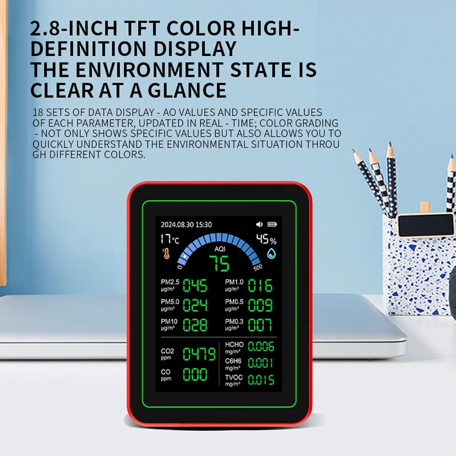 18 in 1 Portable Quality Tester LCD Screen Backlight Indoor Air Quality Meter for Home Cars - Image 2