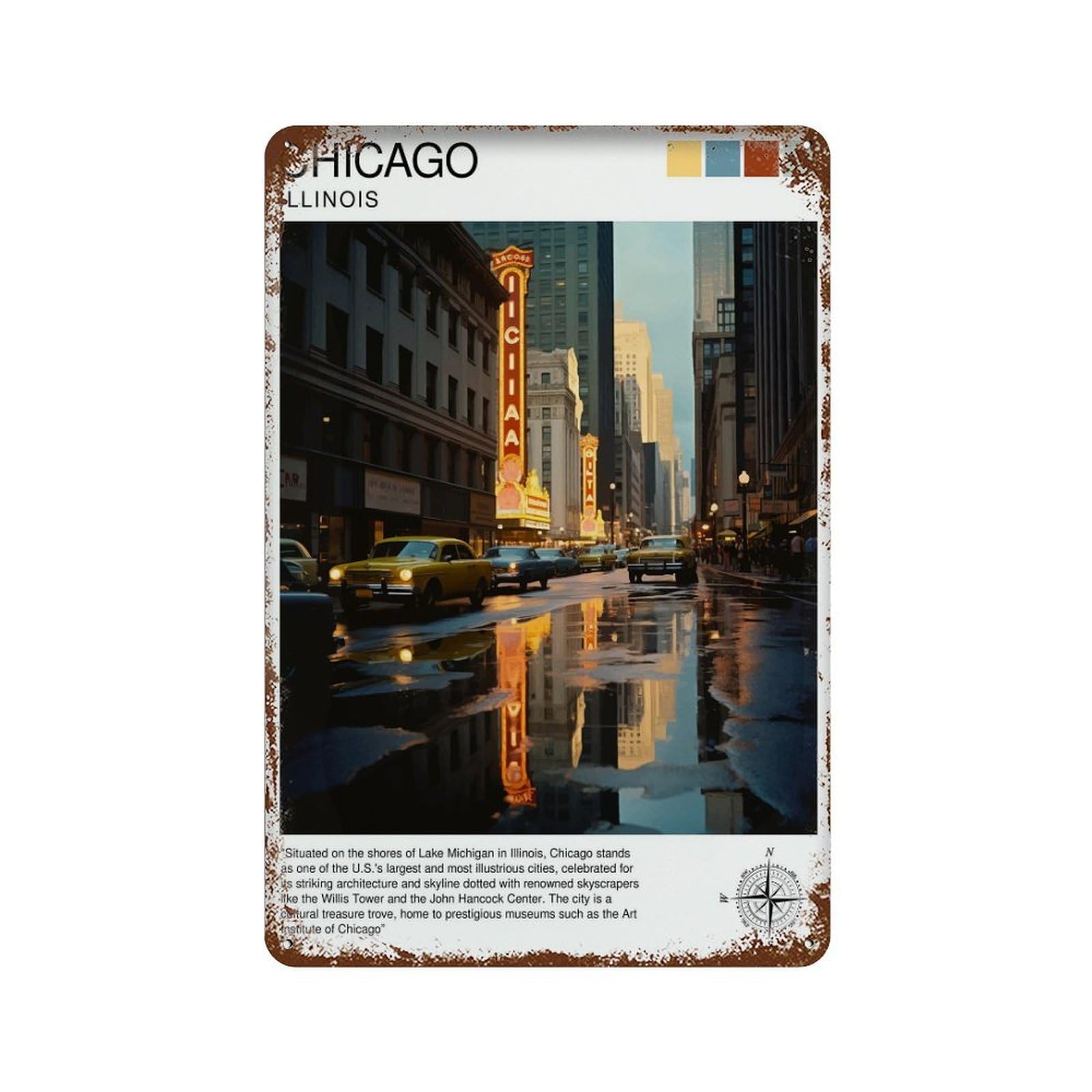 xiaoxiaoshen Chicago Travel Skyline Illinois Cityscape Gift Home1 Wall Decor Art Metal Tin Poster Modern Home Decor Art Home Bar Shop Decorations Vintage Sign 30x20cm