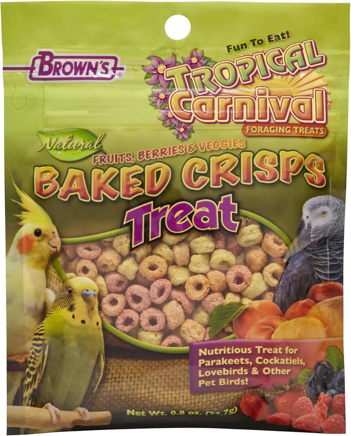 F.M. Brown'S Tropical Carnival Natural Baked Crisps For Cockatiels, Parakeets, Lovebirds, And Parrots Of All Sizes, 0.8-Oz Bag - Treats…