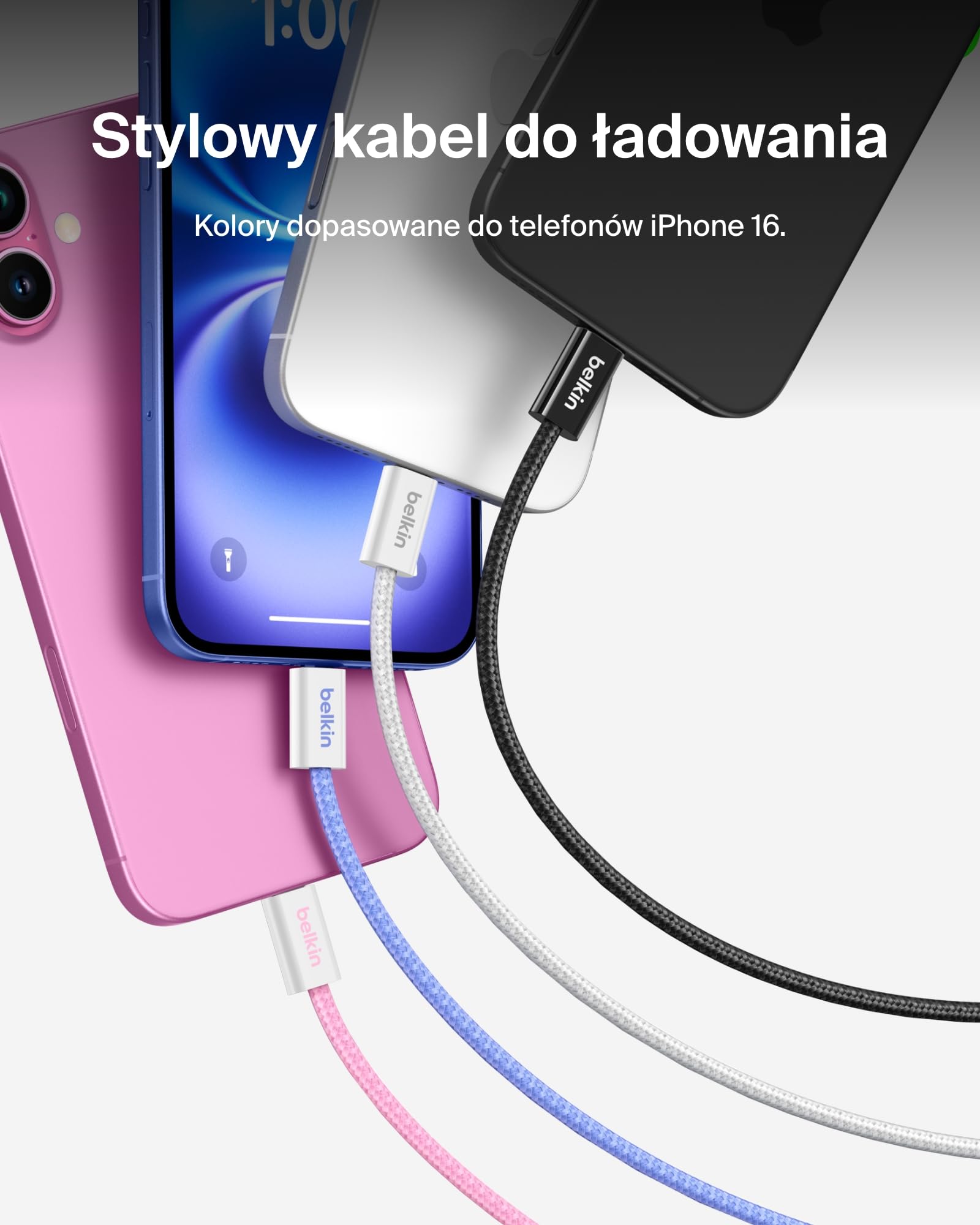 Belkin 2 szt. Kabel w oplocie USB-C na USB-C 60 W o długości 1,5M, – miękki Kabel typu C do szybkiego ładowania urządzeń iPhone serii 17 i 16, Galaxy S25, Pixel 10, iPad Pro i innych – czarny
