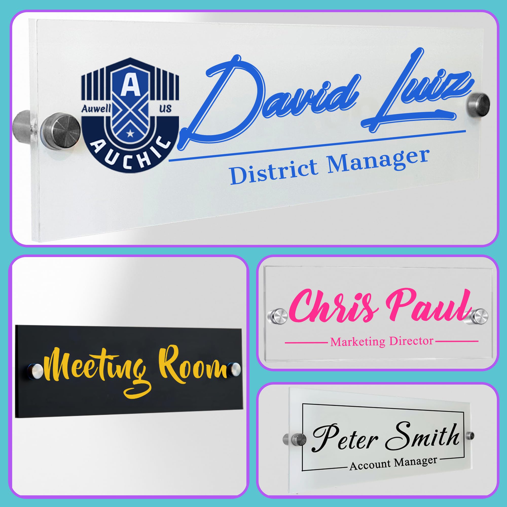 Custom Office Name Plate - Personalized Wall Sign With Business Logo