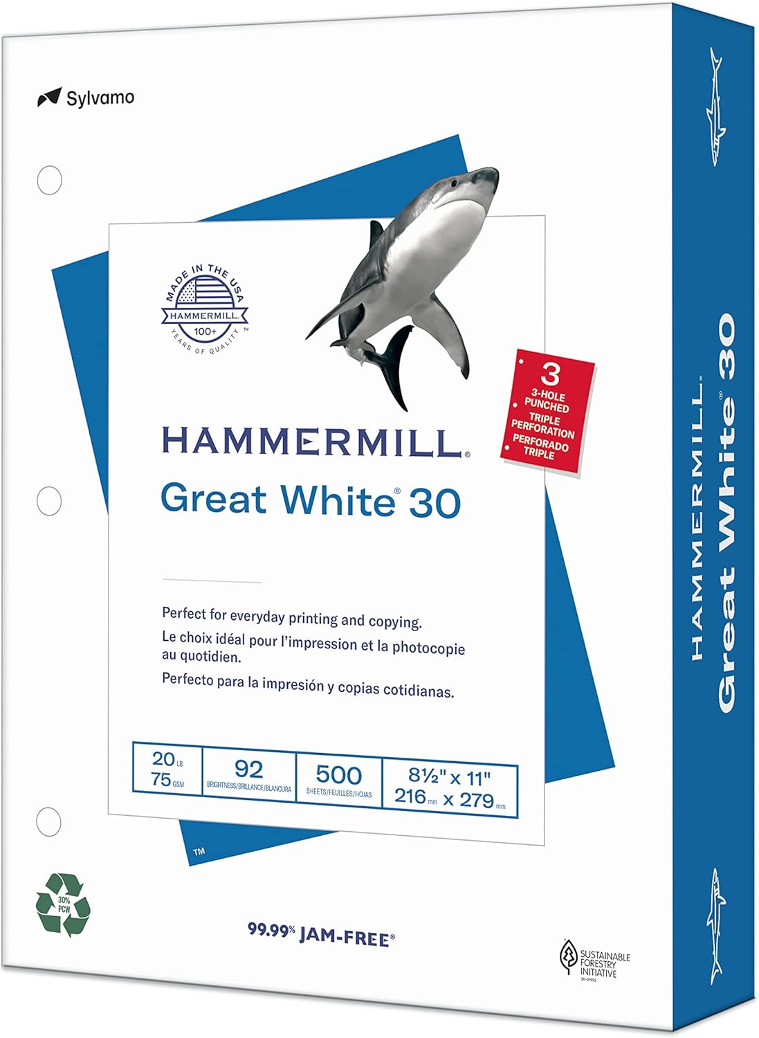 Hammermill Printer Paper, Great White 30% Recycled Paper, 8.5 x 11 - 3 Ream (1,500 Sheets) - 92 Bright, Made in the USA, 086820C : Office Products