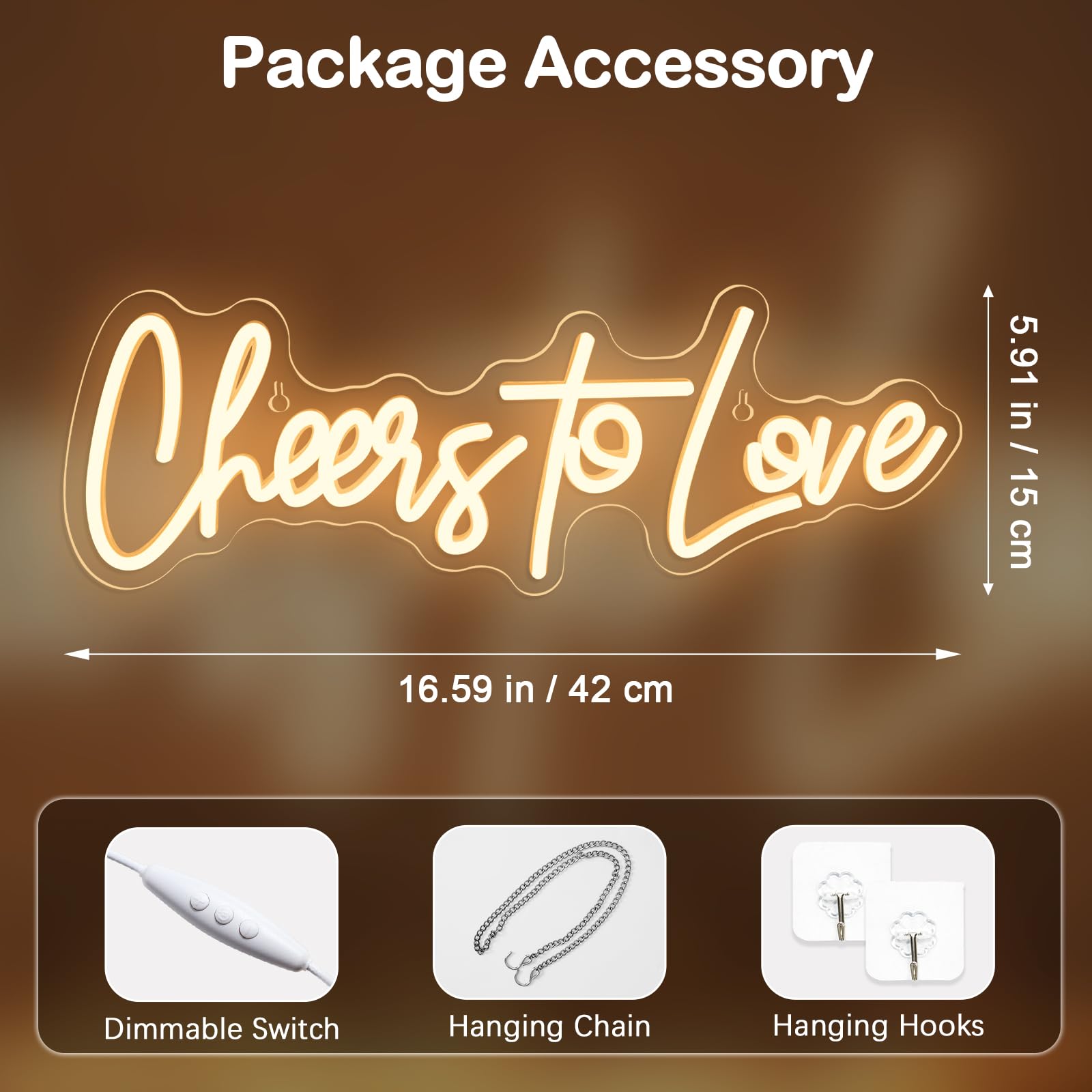 Looklight Cheers to Love Enseignes au néon Blanc chaud Conduit Néon Lumière Alimenté par USB Lettres acryliques Cheers Led Sign pour chambre à coucher Mariage Anniversaire Proposition Décor