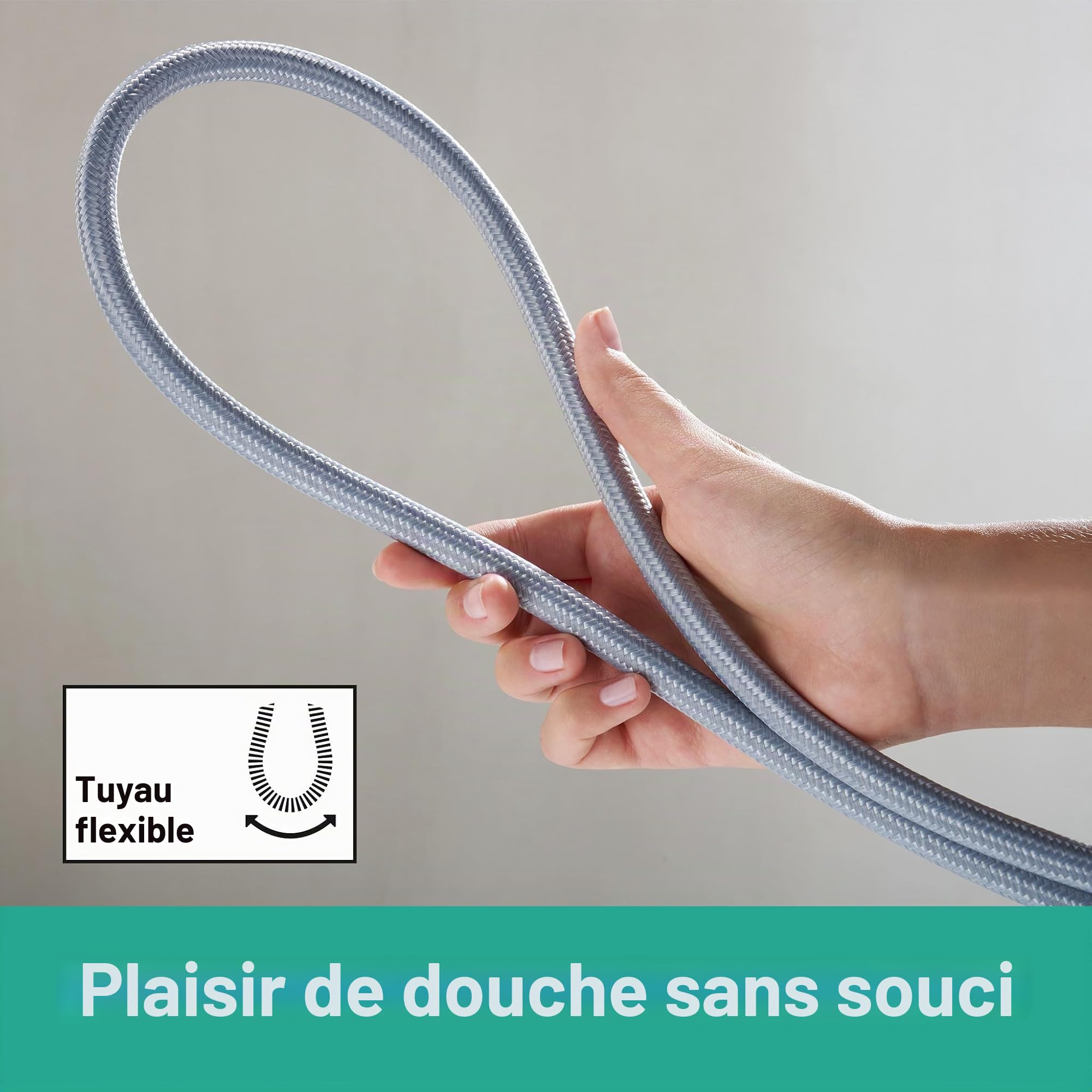hansgrohe Designflex - Flexible de douche textile universel 1,60 m, tuyau de douche avec protection anti-pliure et écrou tournant anti-torsion, avec joints d'étanchéité, Chromé