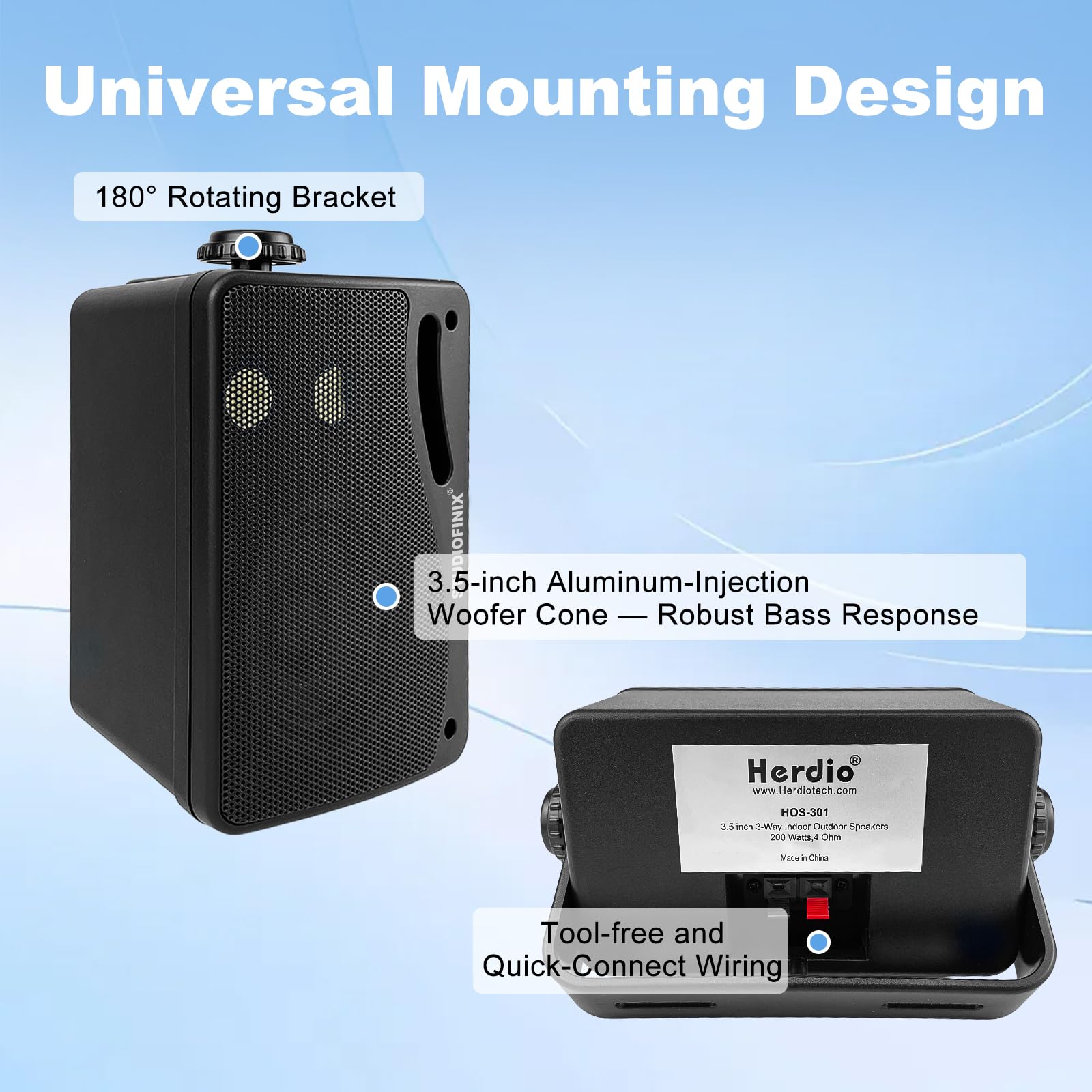 Herdio Altoparlanti Bluetooth 8 pollici Impermeabili Nero