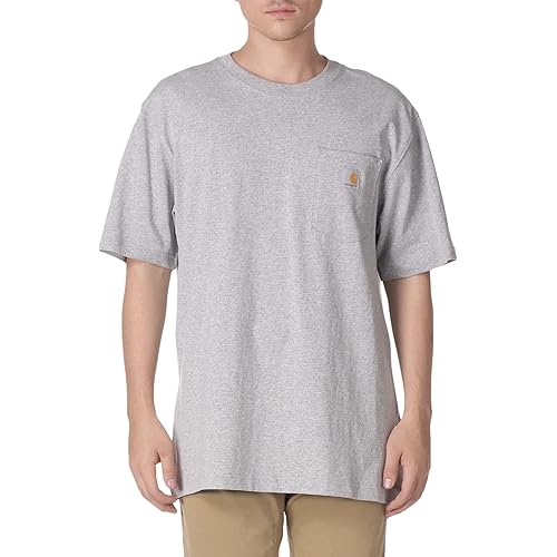 Carhartt Mens Loose Fit Heavyweight Short-Sleeve Pocket T-Shirt Work Utility t Shirts, Heather Grey, Medium US
