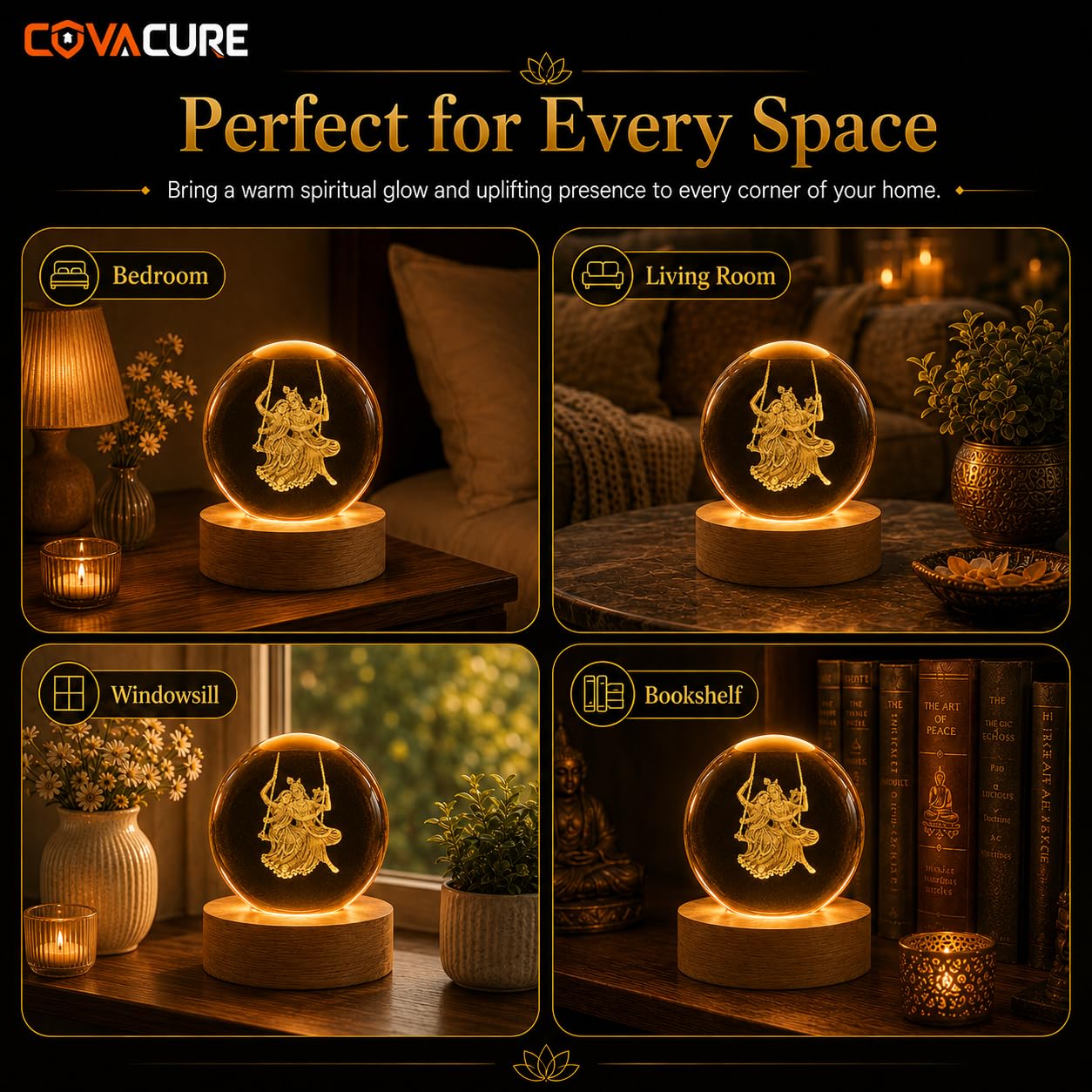 Radha Krishna Swing Crystal Ball Night Lamp - USB LED -3
