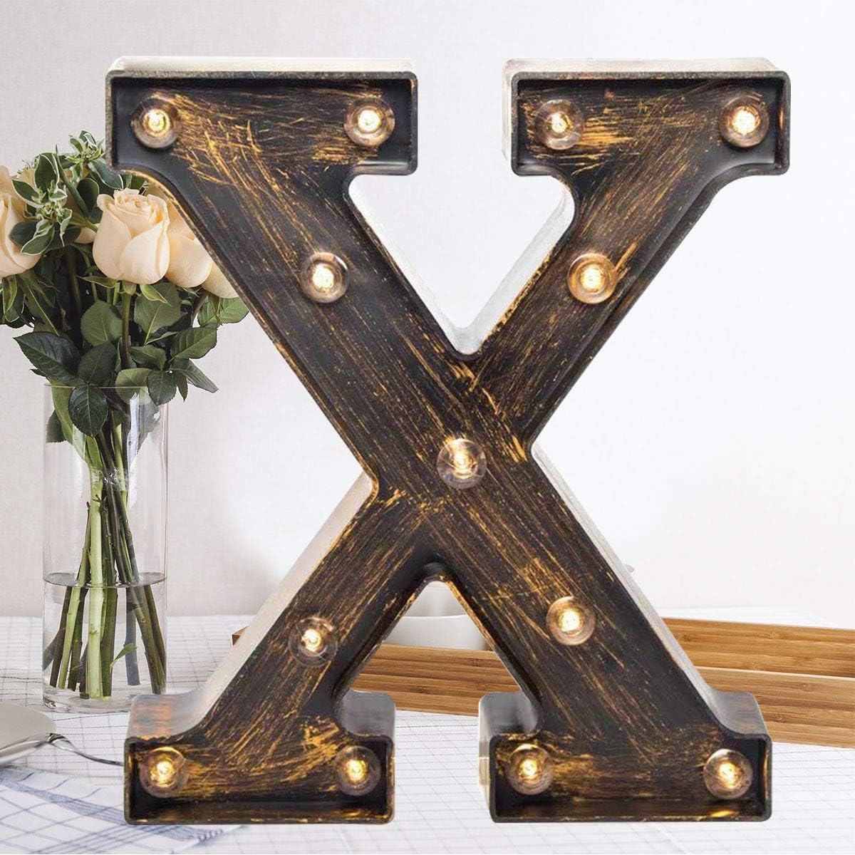 LED Letter Lights,Alphabet Light Up Sign, Battery Operated Decorative Letters for Home, Wedding, Party, Bar & Cafe Decor (X)