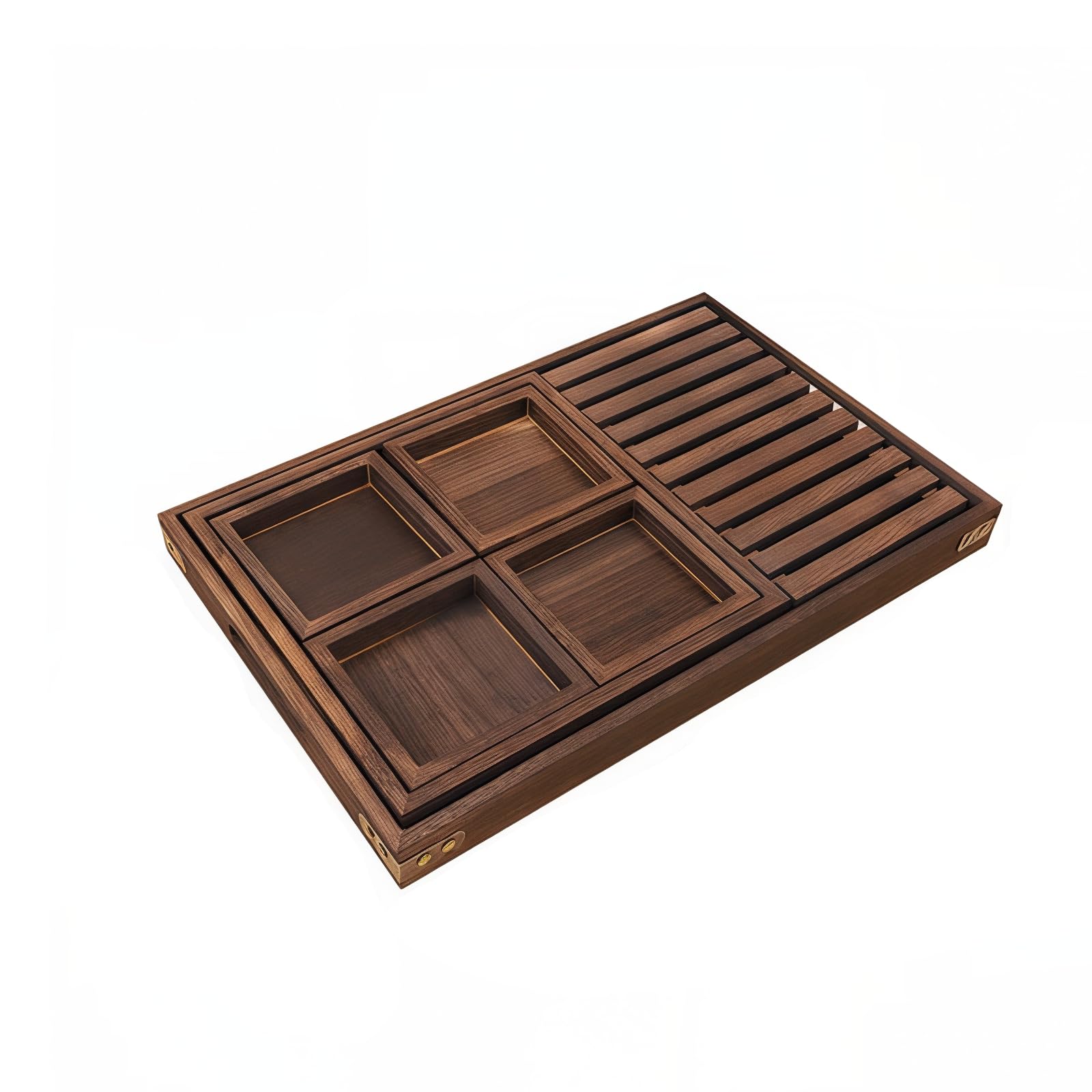 Bandeja para servir de madera, 7 unidades, grande, 46 x 30 cm, bandeja para servir con orificio rectangular para té + 4 bandejas de madera, bandeja para servir para desayuno, cocina, comida, té
