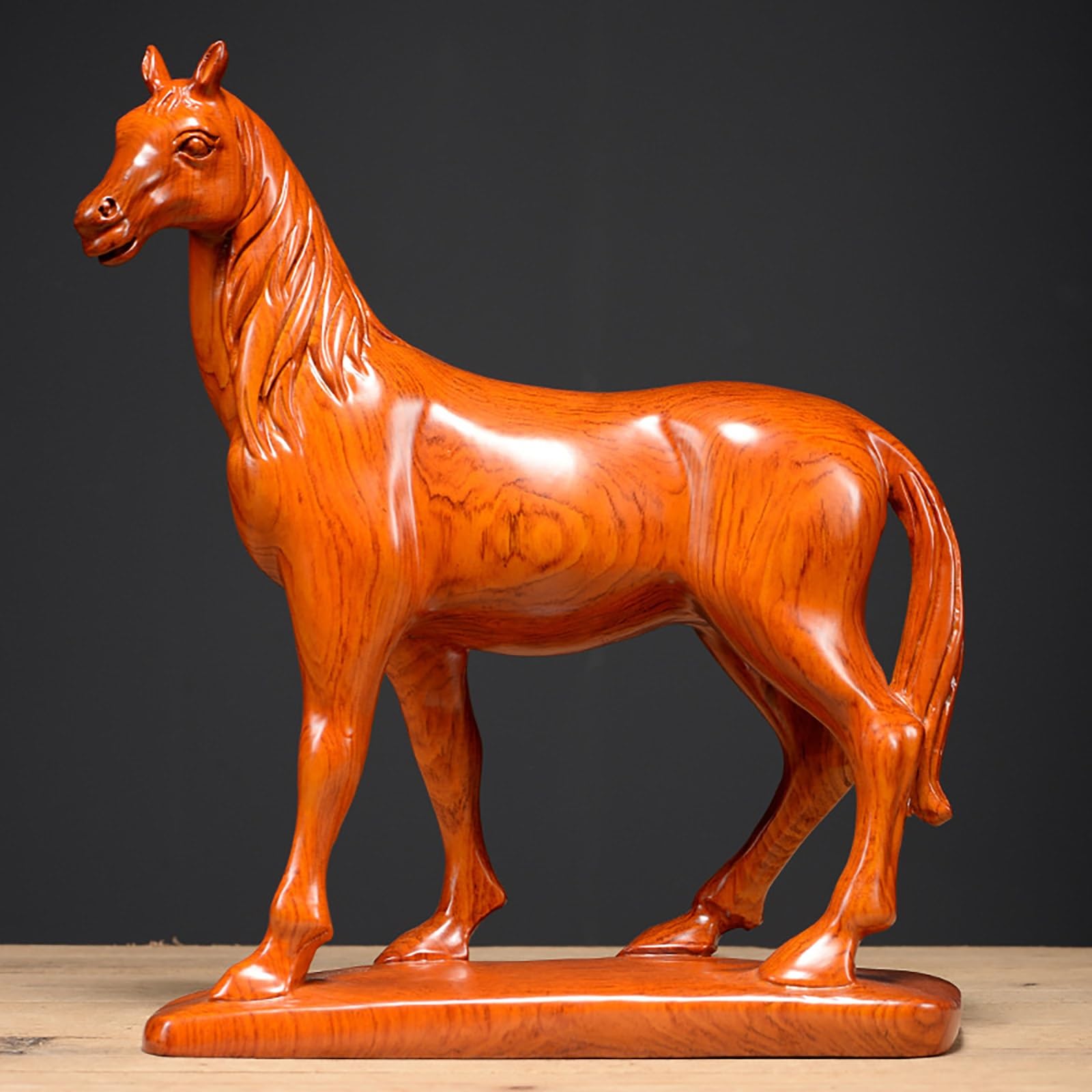 Dytartzx Black Ebony Wood Carved Horse Figurine, Symbol Of Success Statue Decor For Home Office Studios, Antique Animal Desktop Ornament Tabletop Sculpture Bookshelf & P