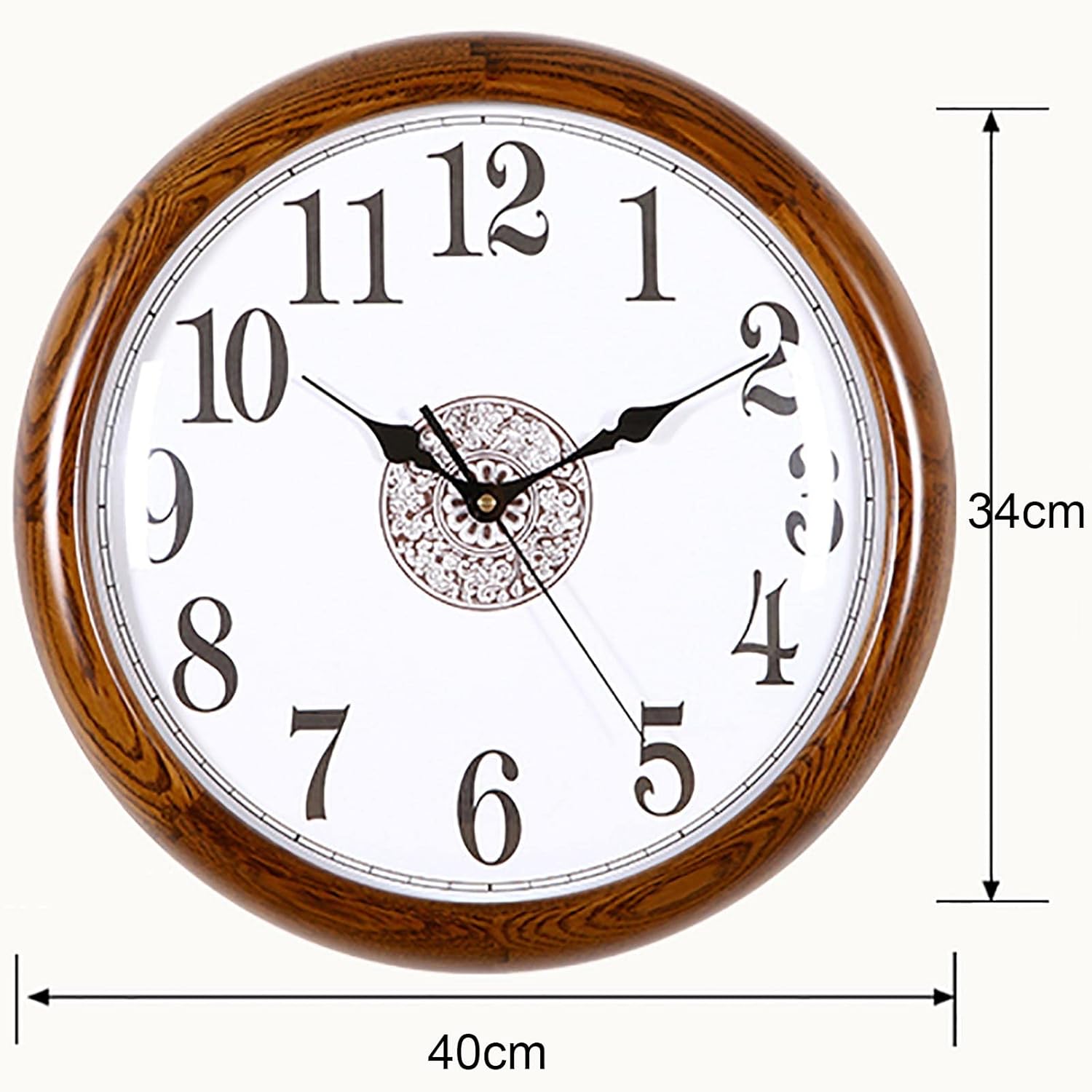 JATIBOSH Chinese Style Solid Wood Wall Clock Non Ticking Outdoor Clock Living Room Wall Decoration Hunging Clock Creative Quartz Clock 16 Inch for Patio Pool Bathroom (Batteries Not Included)