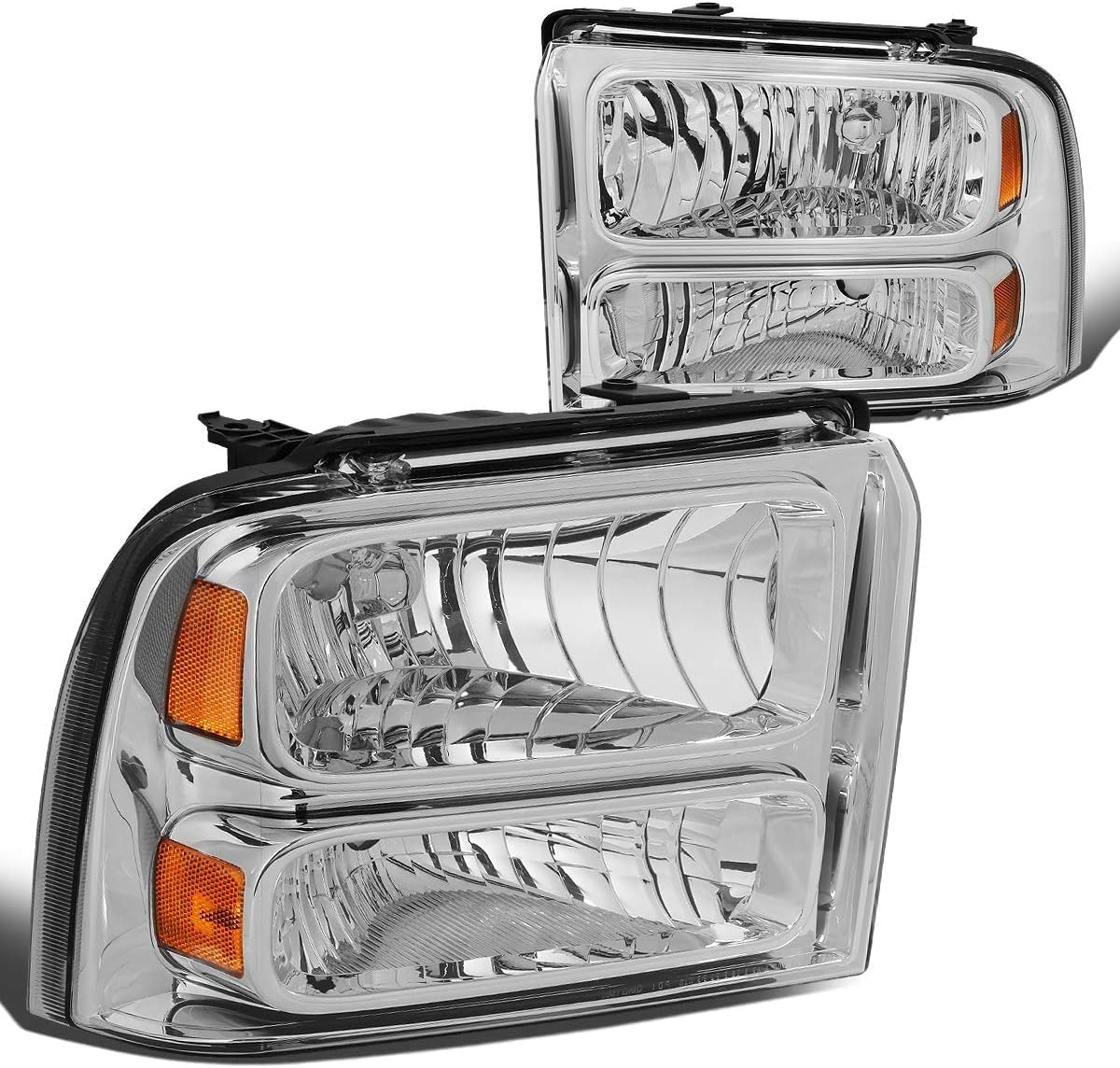 Headlights Chrome Housing Amber Reflector Fits 05-07 Ford Super Duty Left+Right For
