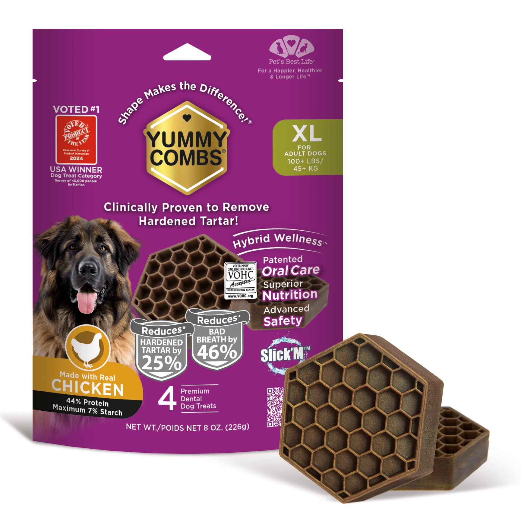 Yummy Combs Dog Dental Treats – Vet VOHC Approved, Removes Tartar & Cleans Teeth – Yummy High Protein Chicken Treat for Extra Large Dogs (Mini Pack, 4 Count)