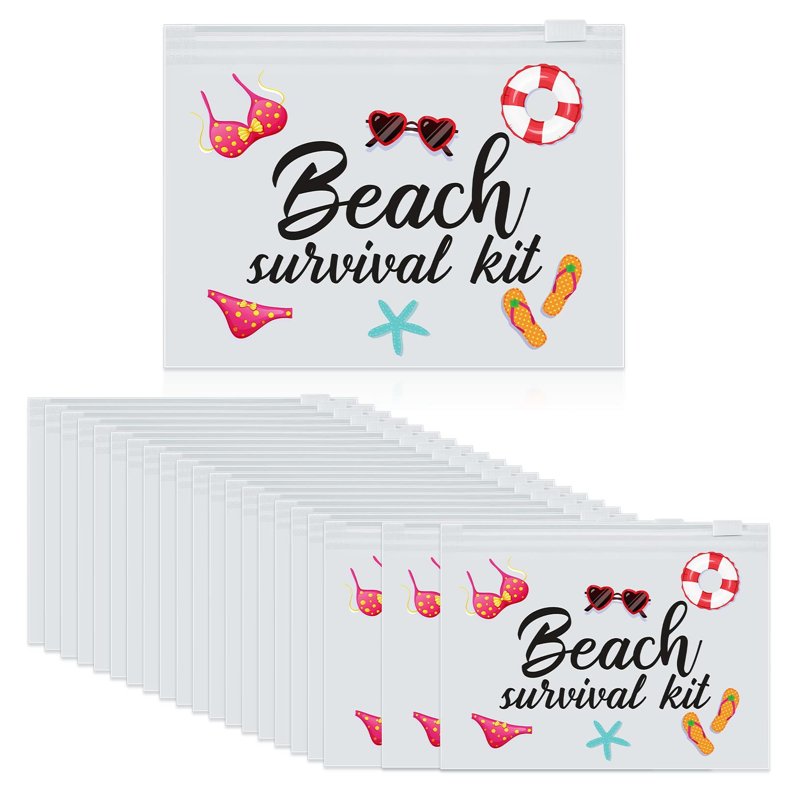 Kajaia 60 Pcs Beach Makeup Bag for Women Transparent Clear Beach Cosmetic Bag Beach Survival Zipper Pouches for Women Kids Gifts Travel Toiletry Organizer Accessories