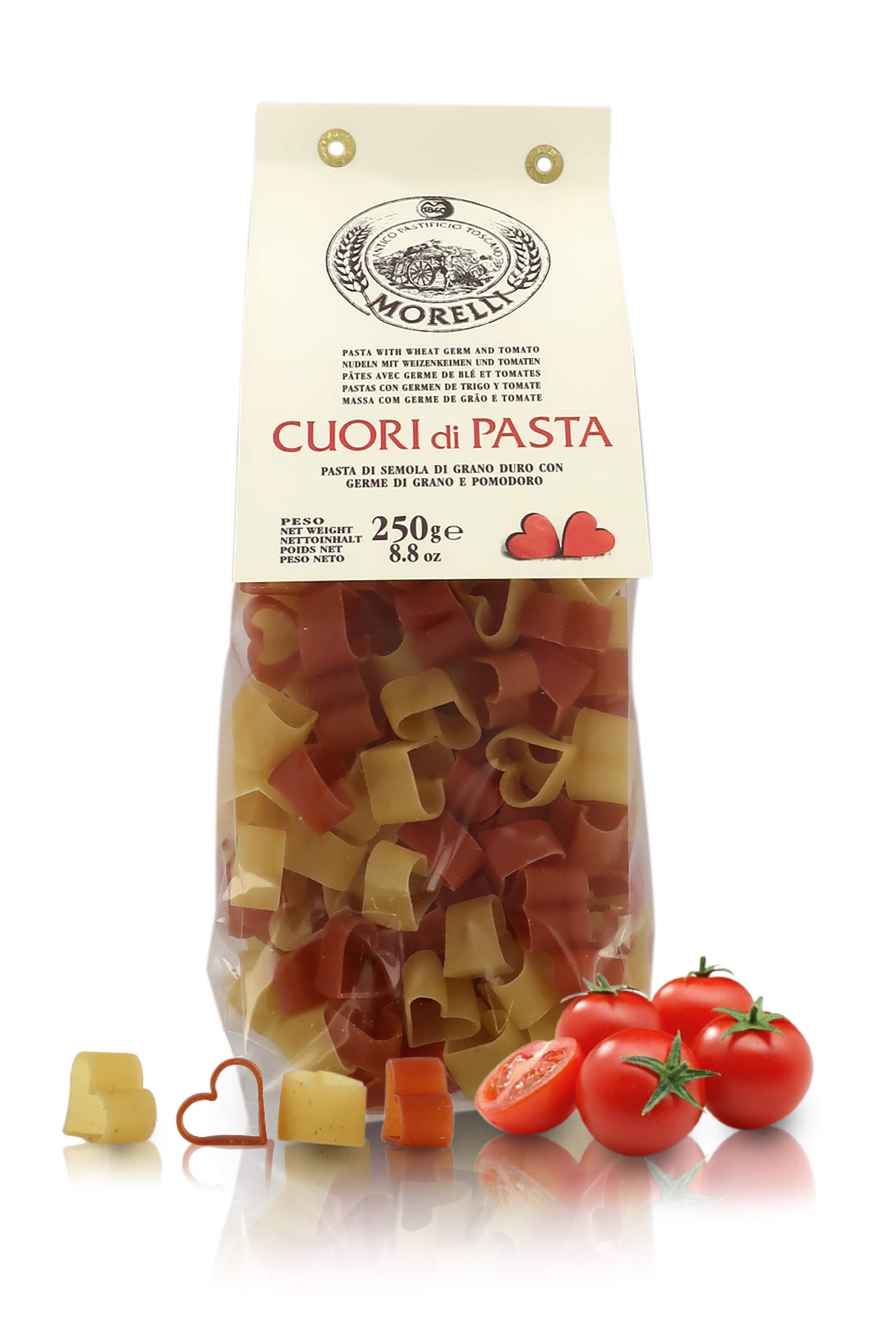Morelli 1860 Srl Herzen aus Weizenkeimen und Tomaten, 8 Packungen à 250 g, Ideal für Nudeln
