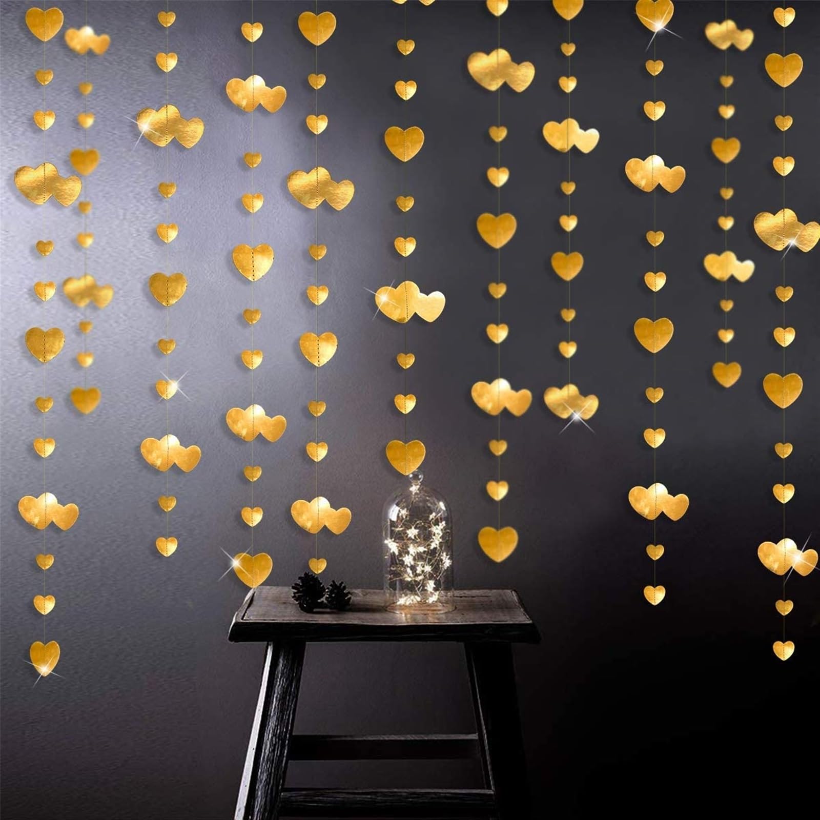 PinkBlume Ghirlanda Cuore Diamantata Oro Rosa Per Feste - 4 Pezzi Da 4 Metri (16m Totali) In Carta Metallica E Glitterata, Per Matrimonio, Addio Al Nubilato, Compleanno