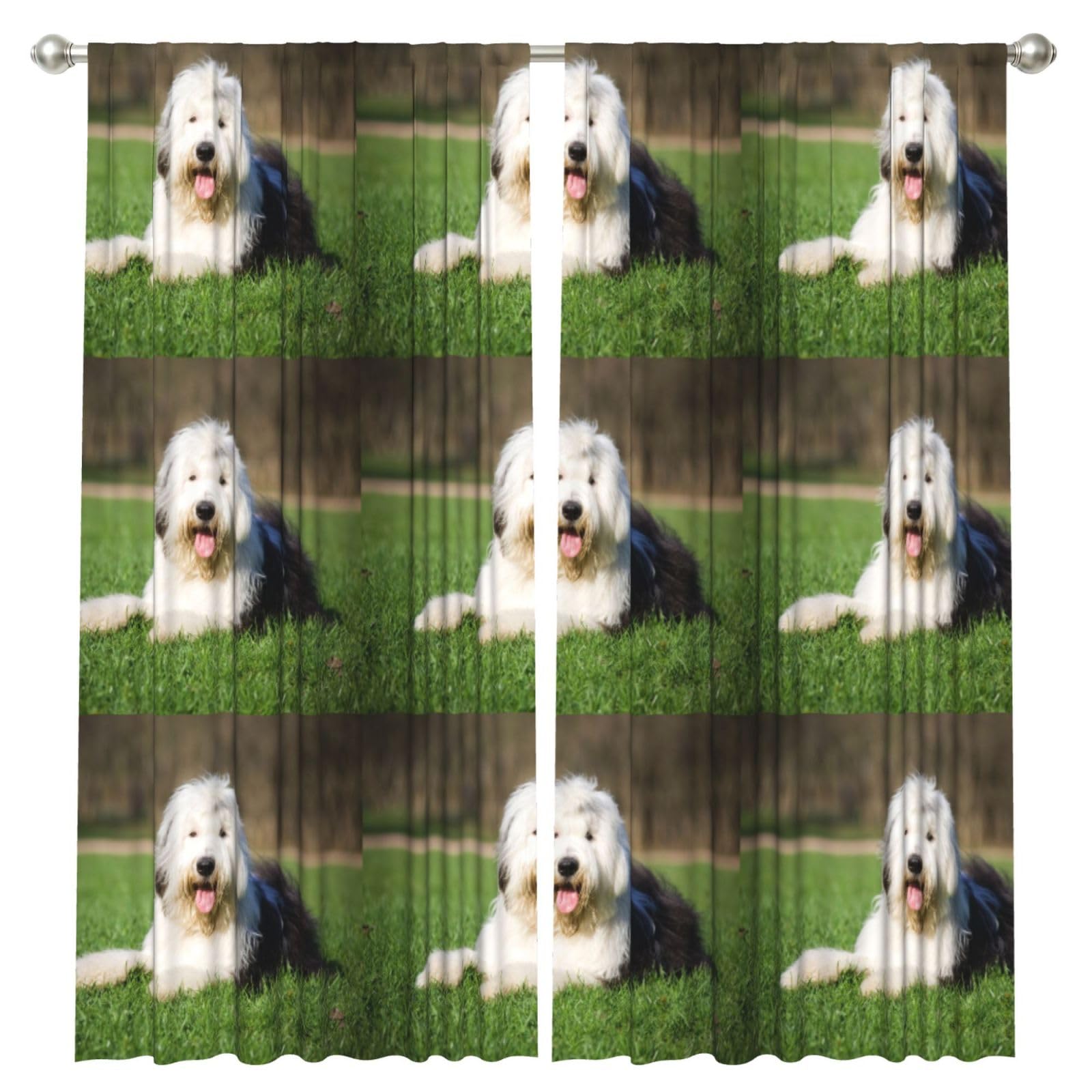 InOmak Old English Sheepdog Dog, 2 Panels Window Curtains 52 x 84 Inch Blackout Curtains for Living Room Bedroom