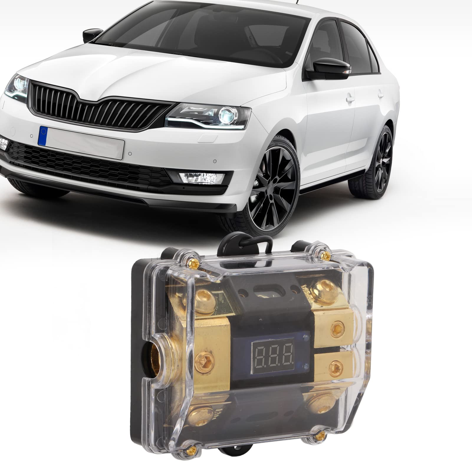Distributore di terra di alimentazione, distributore di audio per auto, 1 in 2 out Distributore di terra di alimentazione Splitter in rame universale per cavo di calibro 0/2 per auto, rame ABS 120a