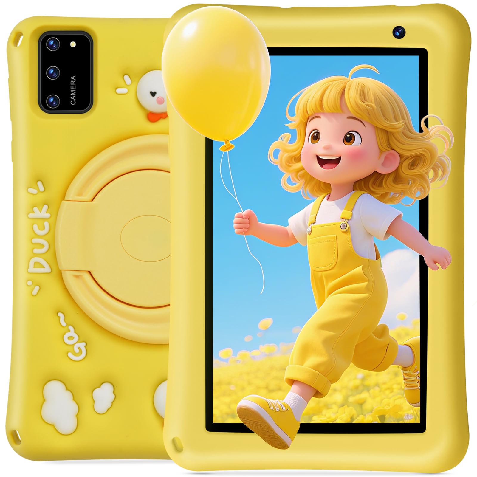 BISAIKASOW Tablet Bambini 7pollici, Android 13, Octa-Core, 8GB+64GB (esp. 256GB), 5800mAh Batteria, Doppia Cam. 5MP+8MP, Software Bambini, Controllo Parentale, con Custodia