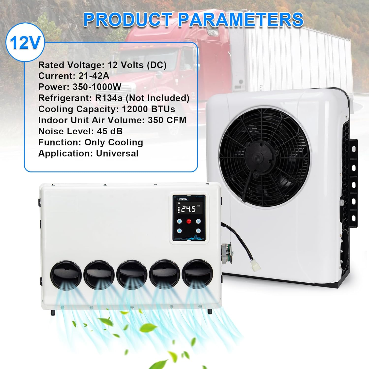 12V RV Air Conditioner, 12000BTU Truck Air Conditioner, Suitable For Motorhome Bus Tractor Automotive Air Conditioner, Vans and Other 12V AC Unit