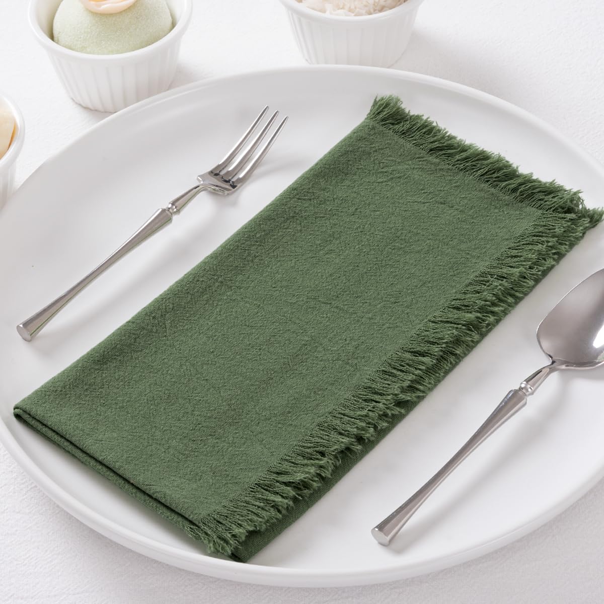 Servilletas de lino de algodón verde oliva 17x17