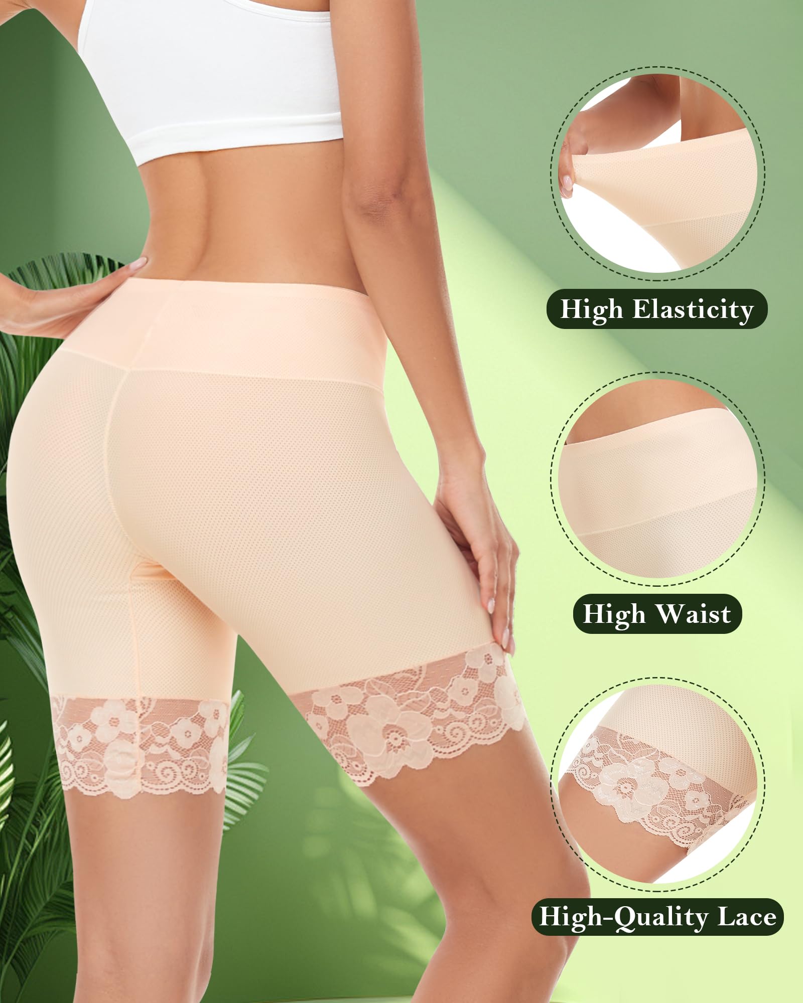 Slip-Shorts für Unterkleider, Mesh, Damen, Anti-Scheuern, Unterwäsche, hohe breite Taille, Boyshorts, Höschen, Spitze unter Shorts