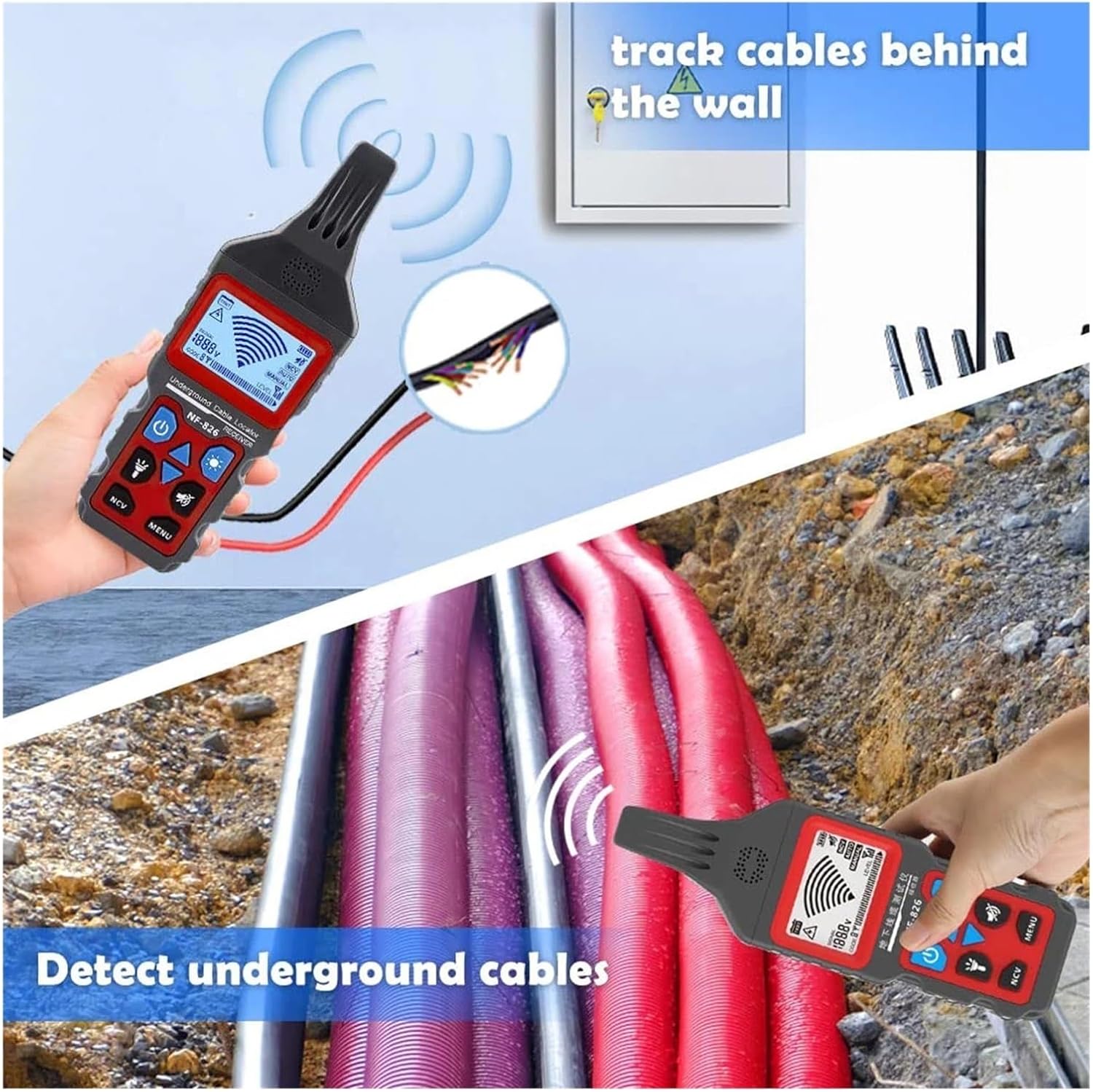 Wall Detector Scanner, Underground Cable Tester Anti Interference Cable Tracker High&Low Voltage Cable Locator Underground Pipe Detector,Metal Stud Finder