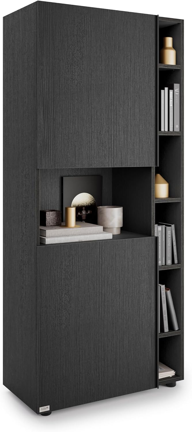 Mobili Fiver, Romina Modular Bookcase (30.23 x 68.34 in), Ashwood Black, Made in Italy