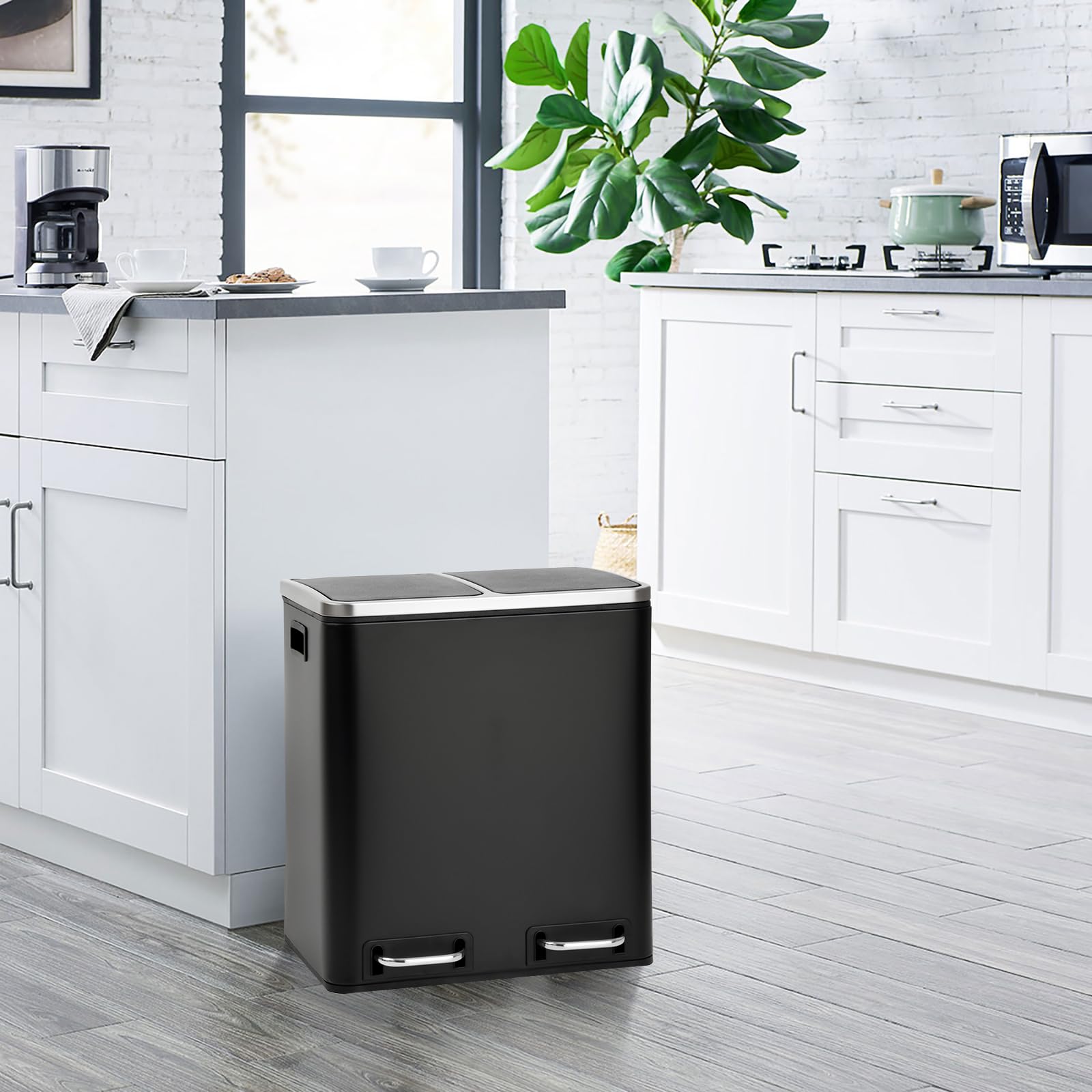 SVITA TM2X15 Treteimer 30 Liter Abfalleimer Mülleimer Design Mülltrennung Softclose-Deckel Pulverbeschichteter Stahl Schwarz