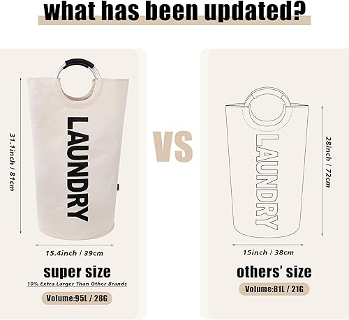 Miniatura 3 de Twira Cestas de lavandería Pro XL de 95 L, cesta de lavandería que se mantiene bien, bolsa de lavandería con asas acolchadas, cesta impermeable