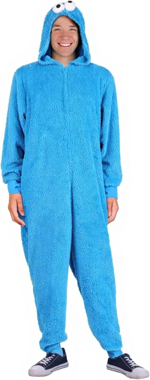 Sesame Street Adult Cookie Monster Costume Jumpsuit, Officially Licensed, Plush, Zip-Up with Attached Cartoon-Style Eyes