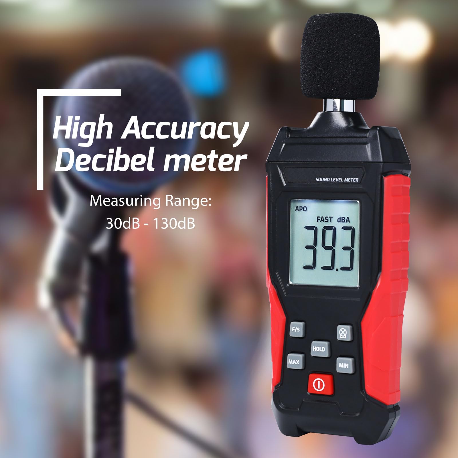Sonometro Medidor Decibelios Portátil Sonometro 30-130dB Dispositivo de Medición de Ruido de Audio Digital con MAX/MIN, Pantalla LCD con Retroiluminación Detector de Sonido para el Hogar, Oficina