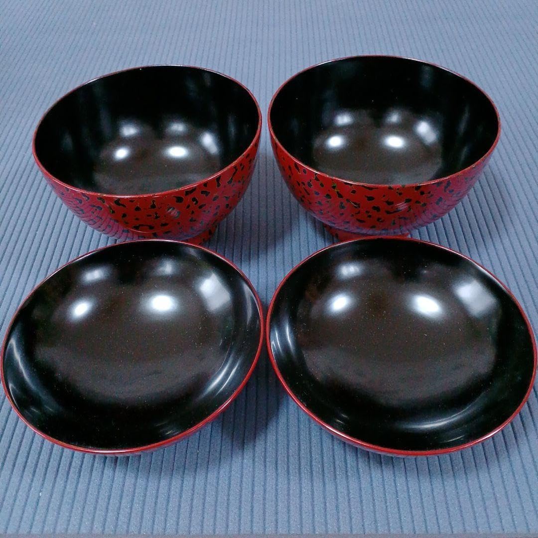 会津塗 天然木 蓋付 椀 お椀 5客 箱付 金彩 高級漆器 雀山 会津塗 漆器