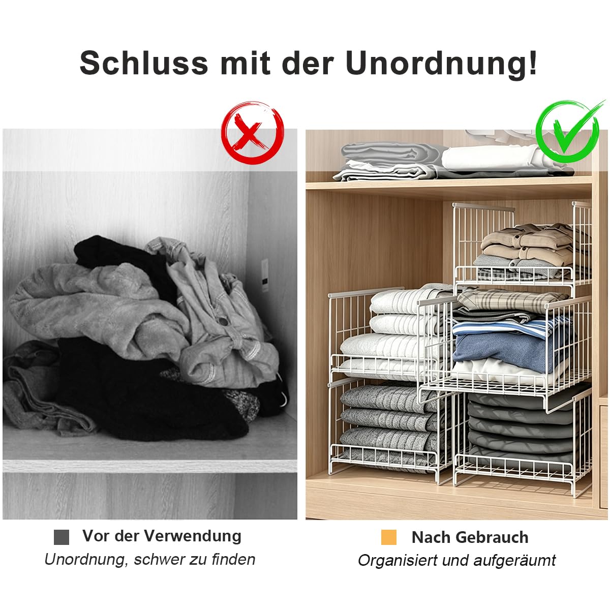 3 pezzi Contenitore impilabile per guardaroba, organizzatore per guardaroba, cestini per cassetti, sistema di organizzazione per cassetti, armadio pieghevole per casa e cucina Bianco