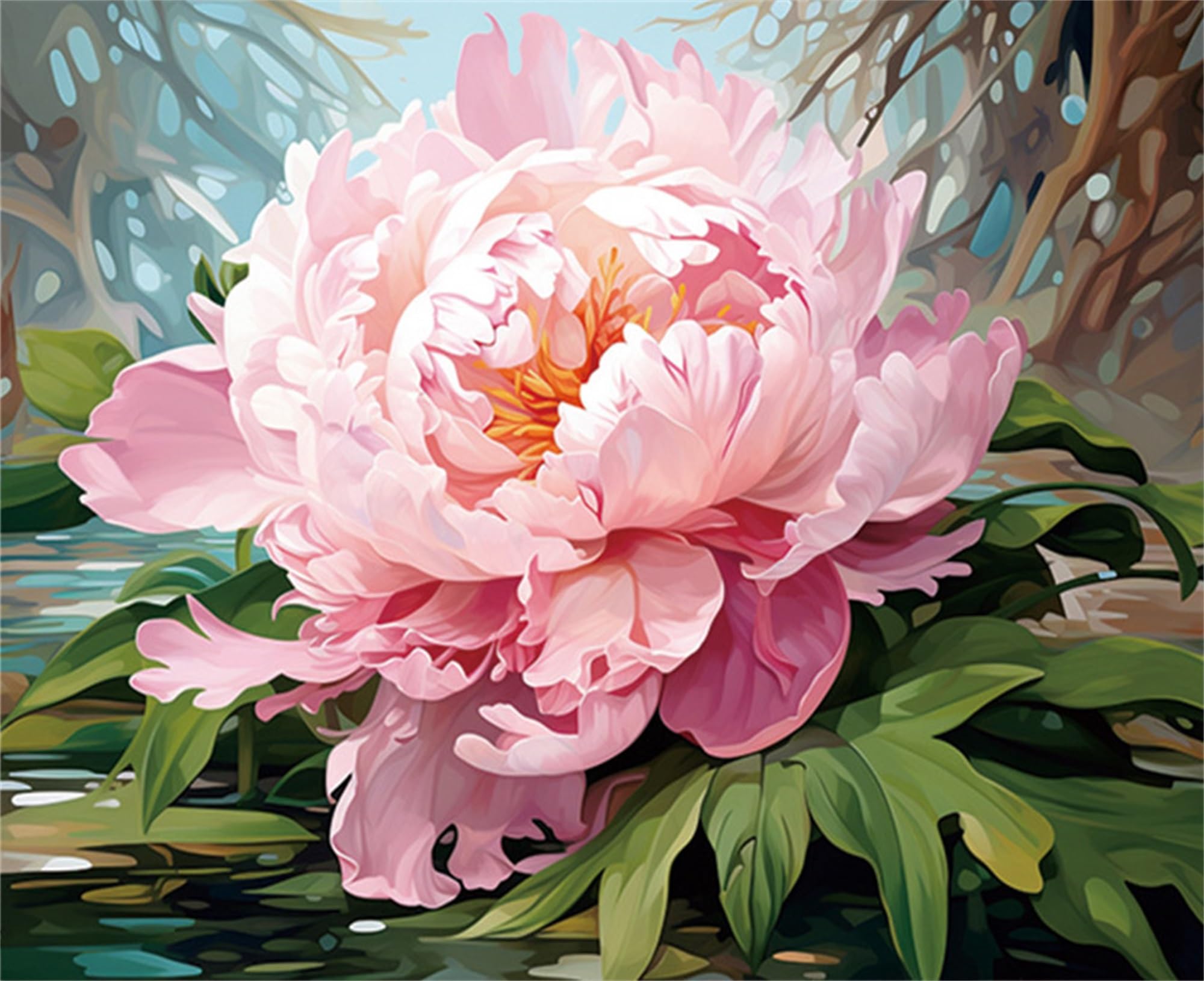 Formeyart Peony Paint By Numbers Kits For Adults,Flowers Diy Painting Kit On Canvas, Color By Numbers,Large Adult Paint By Number For Wall Decor And Gifts