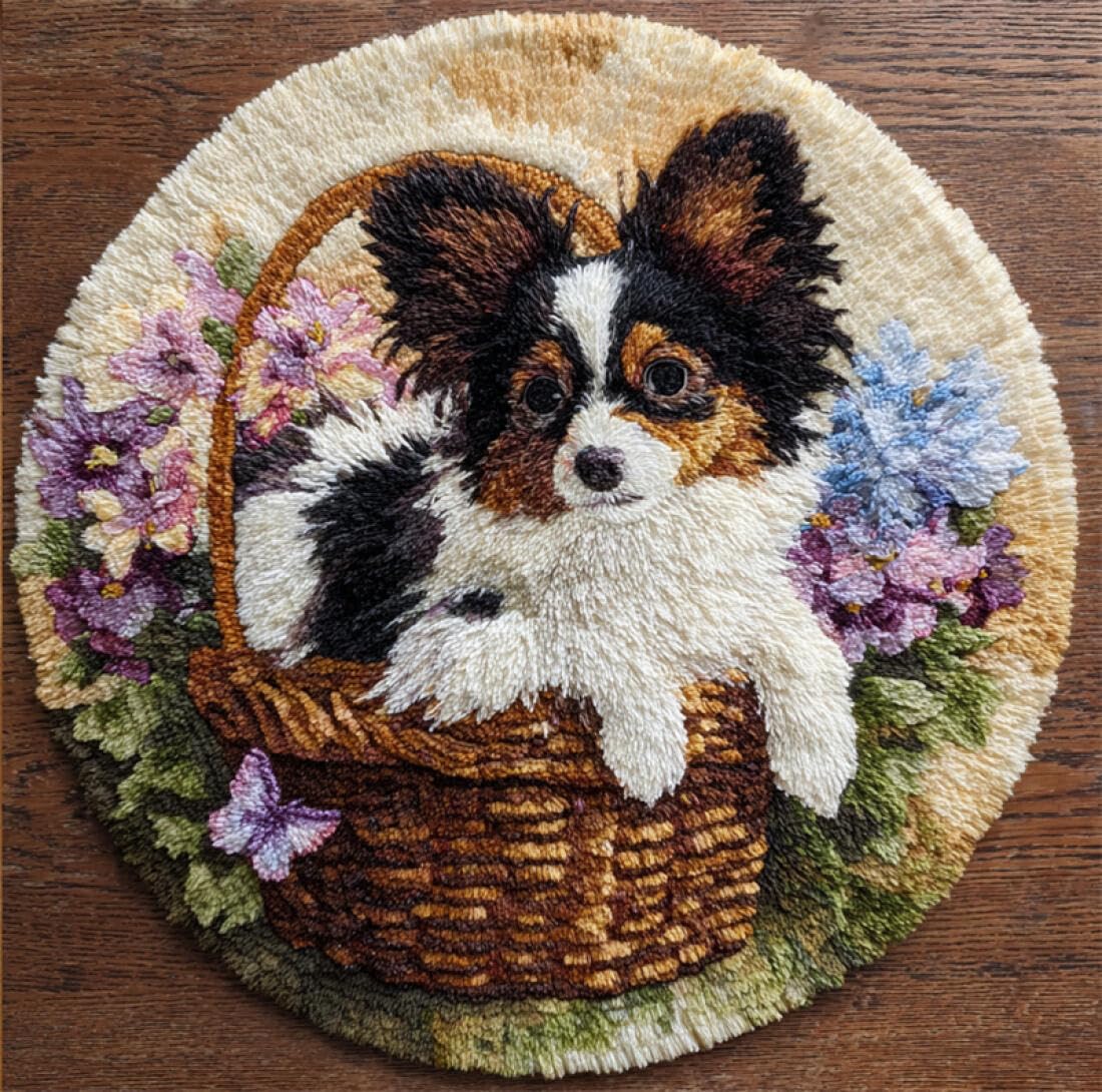 Rqwybcaxn DIY Latch Hook Rug Kit for Beginners Animal Crochet Starter Kit Cartoon Papillon 60x60cm Round Pre-Printed Mesh Fabric Carpet Bedroom Home Decor
