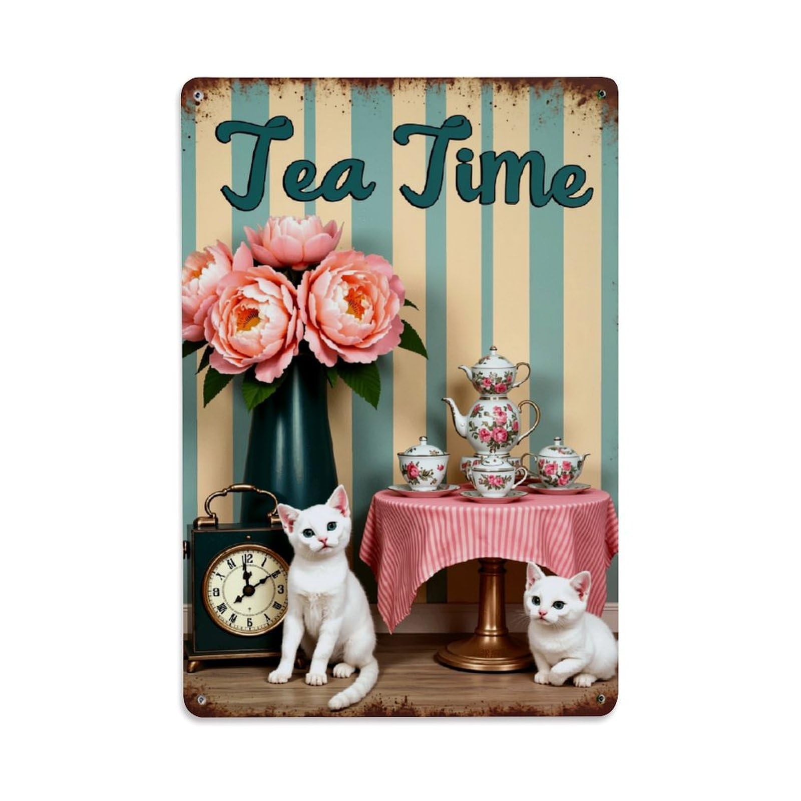 Nestemfo Vintage Floral Pattern On Tea Set_1 Tin Sign Metal Sign, Living Room,Bar, Home, Bedroom Wall Decor,Retro Metal Poster 8X12 Inches