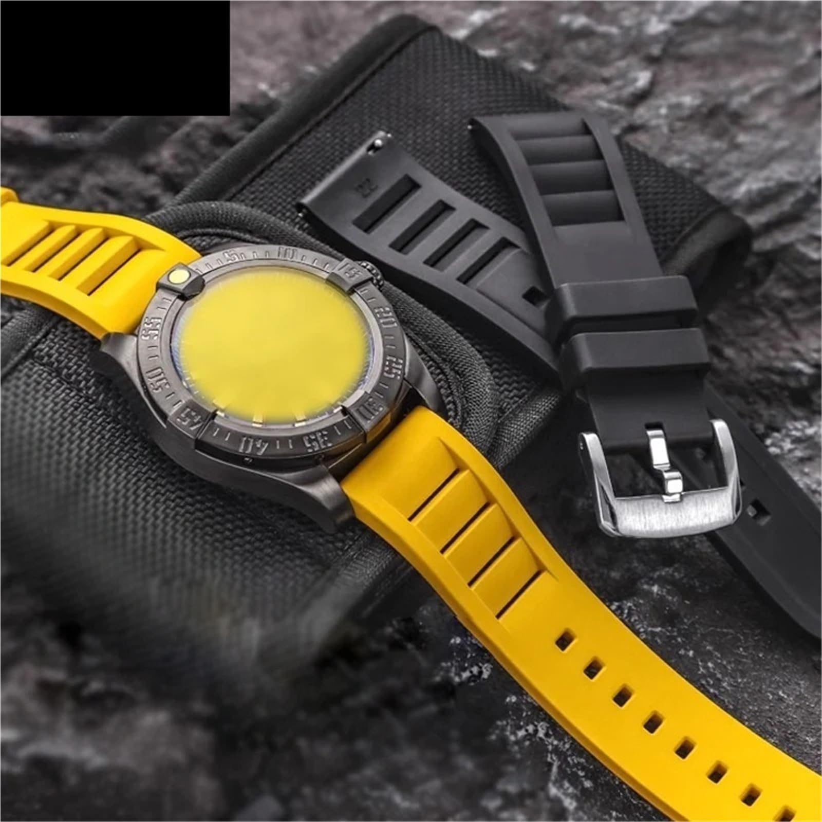 Bracelet en caoutchouc fluor FKM 20 mm 21 mm 22 mm 24 mm bracelet pour montre de sport (gris silver buckle,20 mm), 20mm, agate