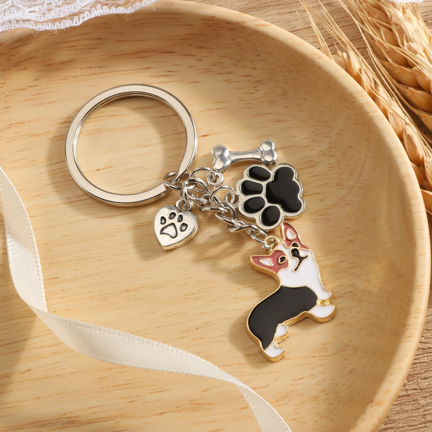 Corgi Keychain,Dog Keychain with Paw Print Charm,Corgi Gifts for Dog Owner Friends Women Men Birthday Christmas image 2
