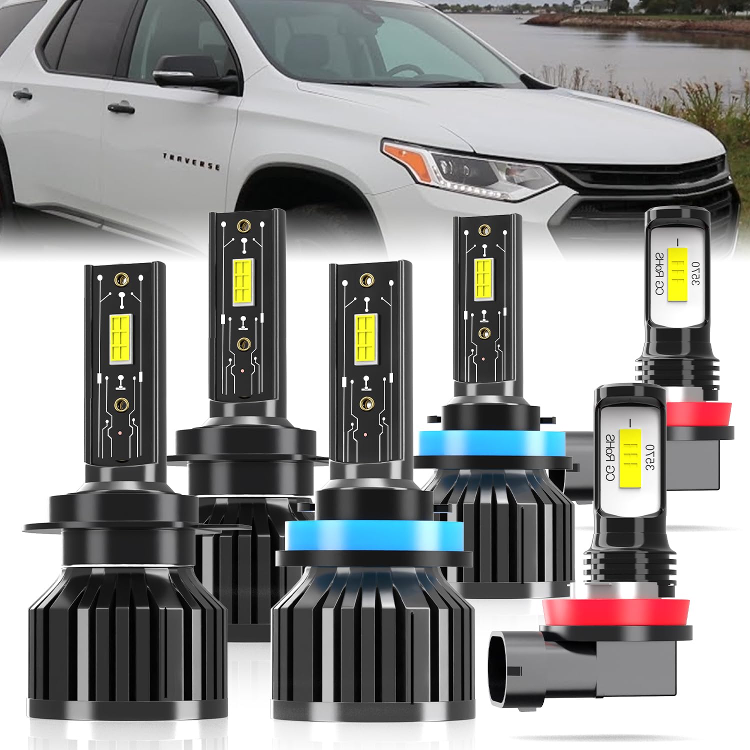 Fit For Chevy Traverse 2013-2018 light Bulbs, High/Low Dual Beam Fog Lights Combo, Plug and Play, 6 PCS